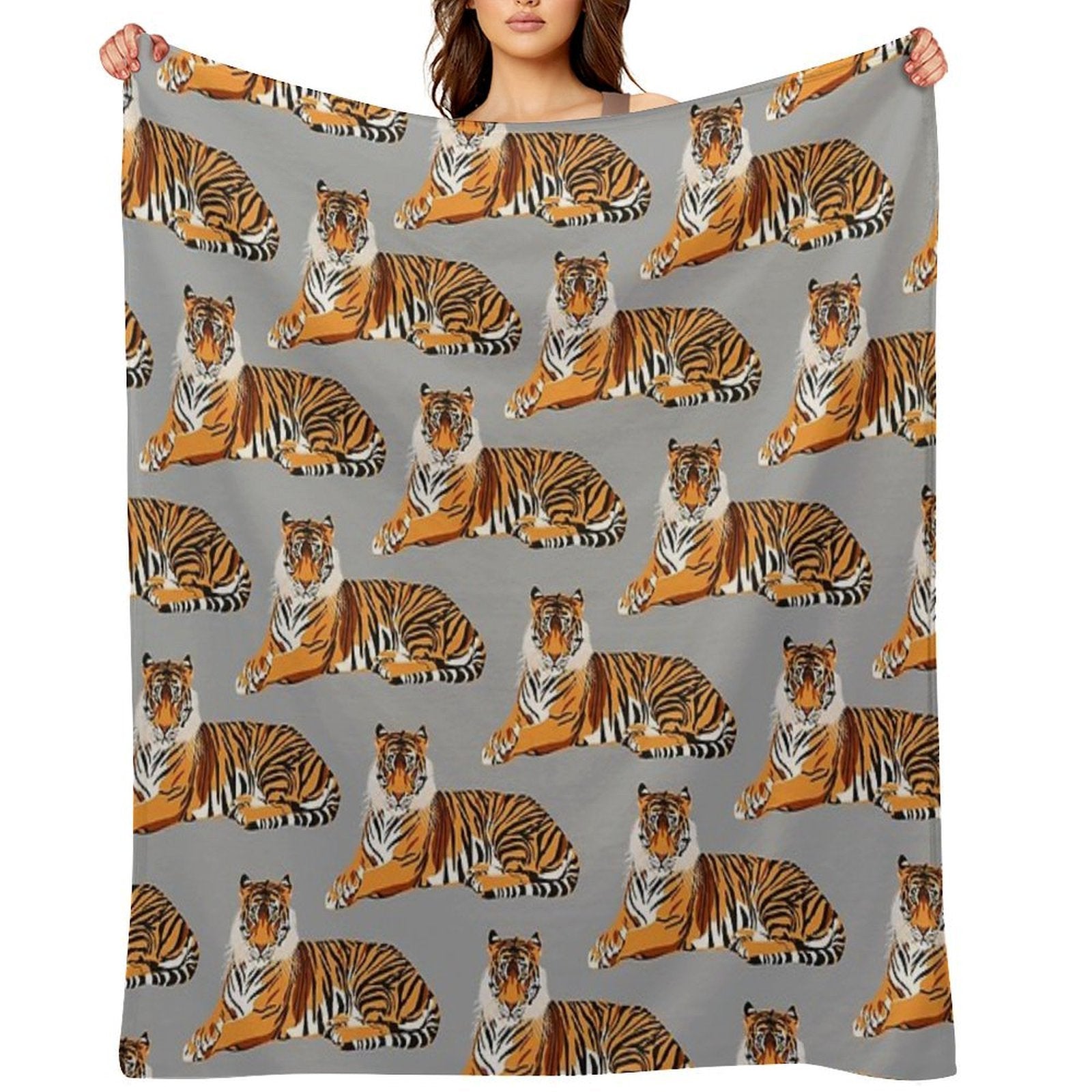 Tiger Pattern on Grey Background Quick-dry Throw Blanket