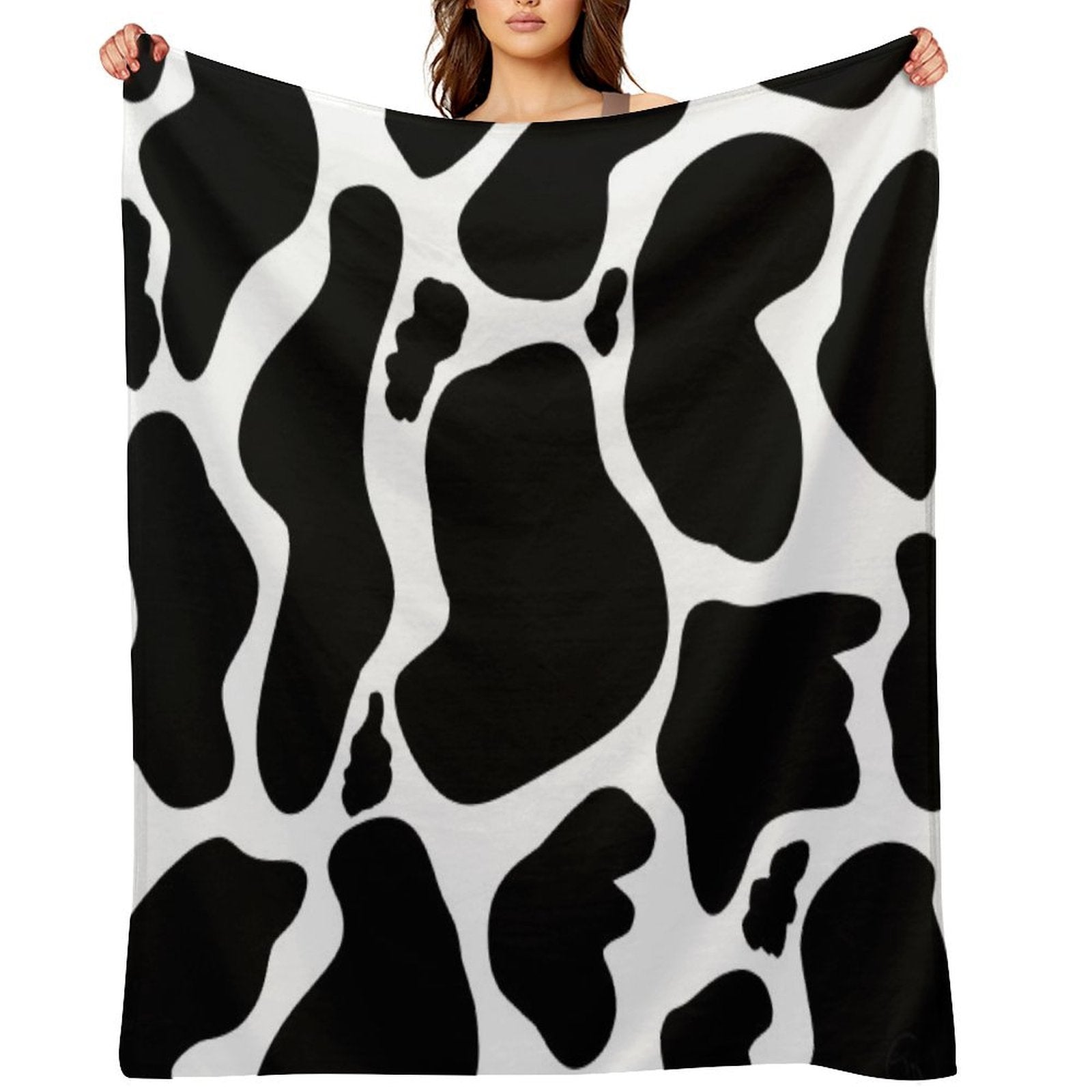 Black White Large Cow Spots Animal Pattern Premium Throw Blanket