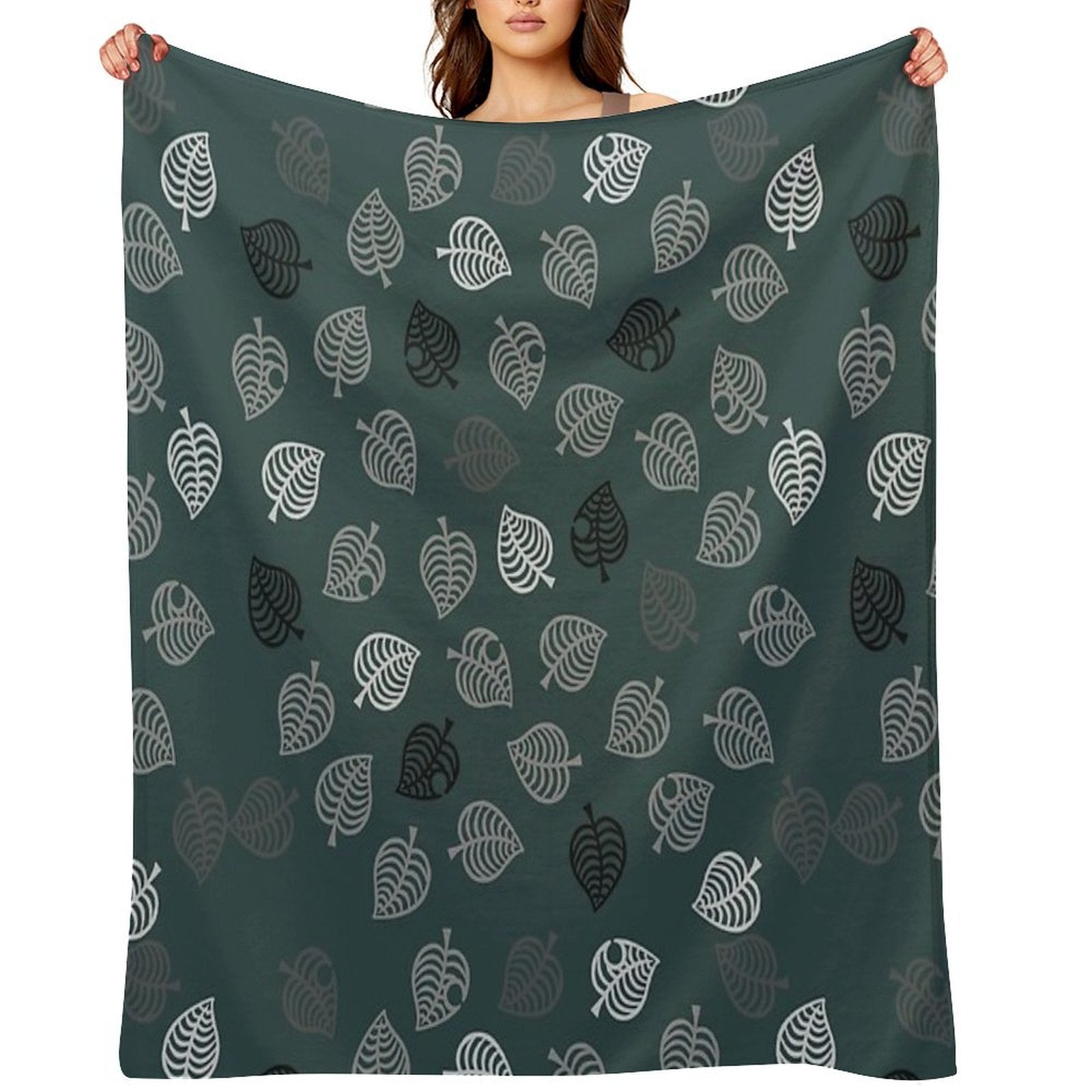 Nook Leaf Aloha Logo - Black And White on Green Anti-pilling Throw Blanket
