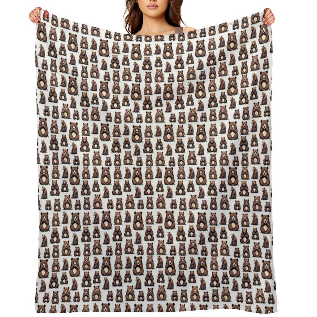 Bear's Thoughtful Pose Pattern 4 Plush Throw Blanket