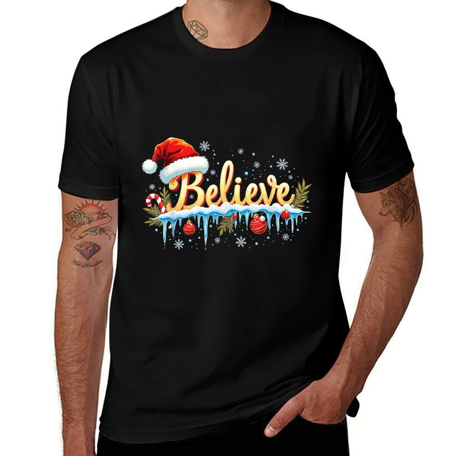 Believe In Santa Magic Winter Holiday Believe Christmas  Trendy Pattern T-Shirt