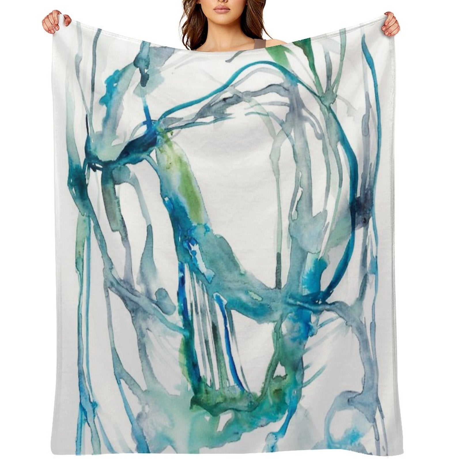 Blue Abstract Watercolor Painting Sustainable Throw Blanket