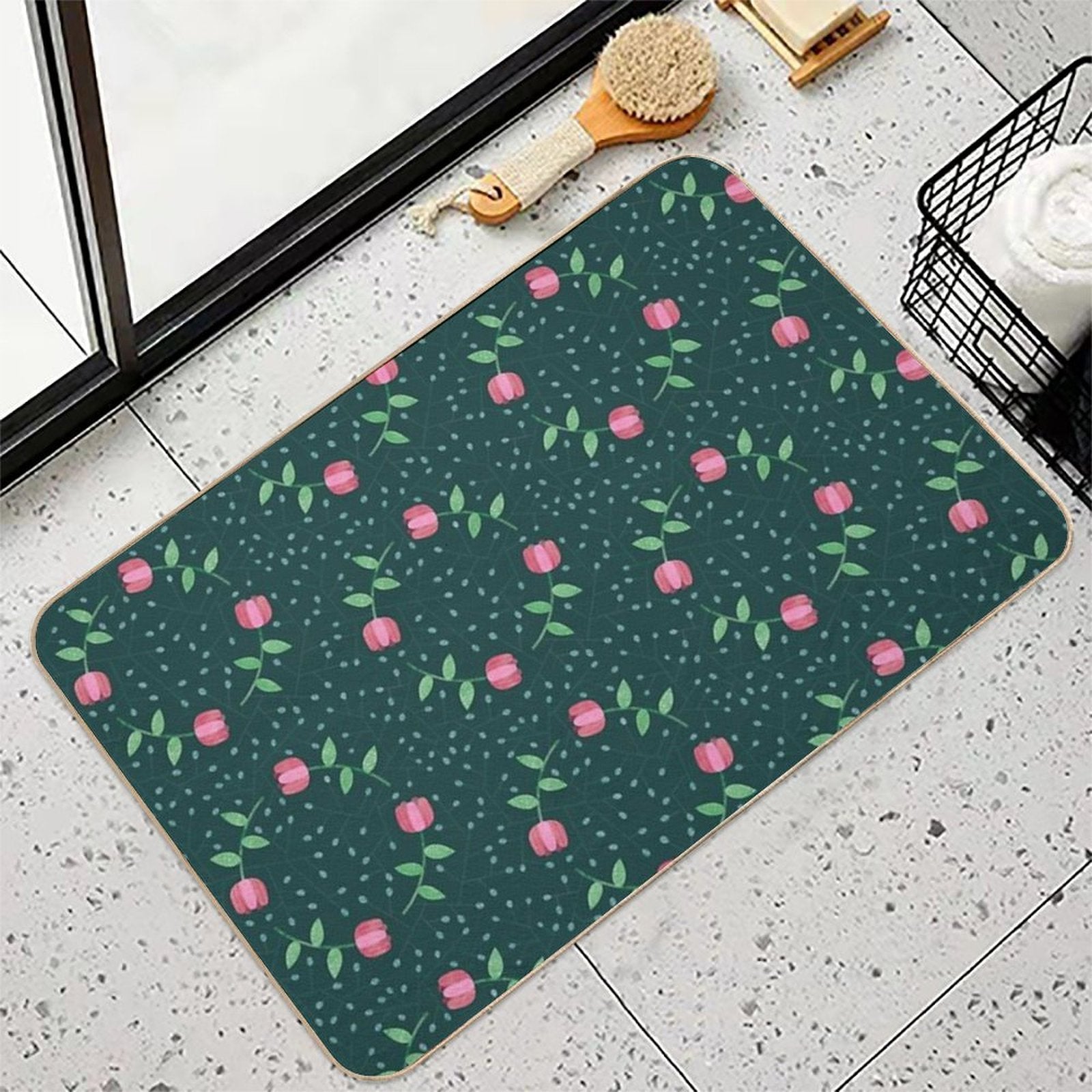 Roses in Circles  High-Traffic Bath Mat