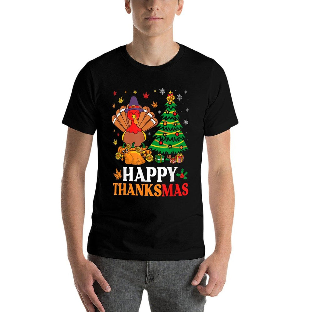 Happy Thanksmas Christmas Thanksgiving Funny Turkey  Cotton T-Shirt