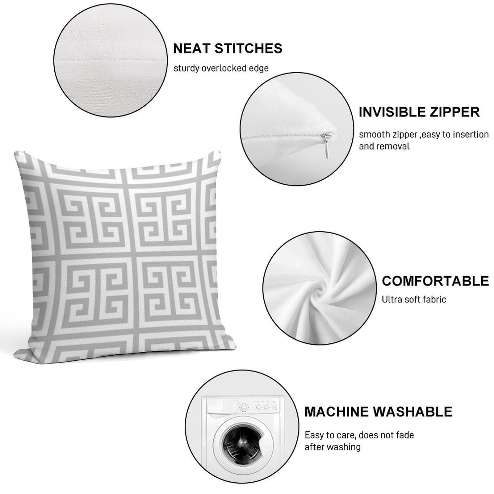 Greek Key Silver Gray And White Pattern Soft Warmth Comfort Throw Pillow