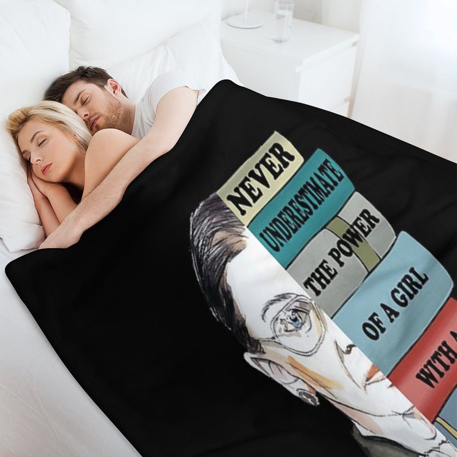 Notorious RBG Ruth Bader Ginsburg Never UnderEstimate The Power of A Girl With A Book Feminist Gift Comfort Throw Blanket