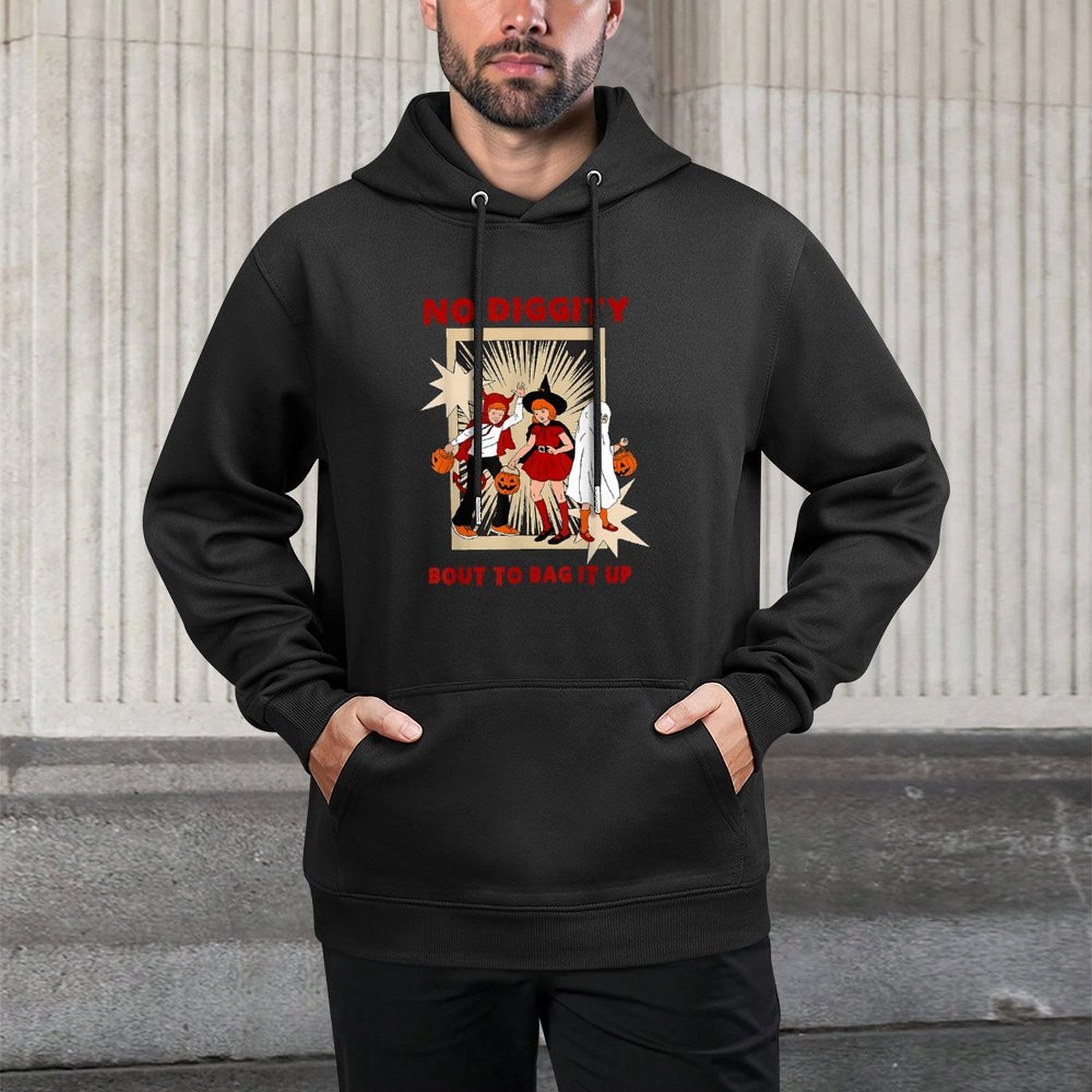 No Diggity Bout to Bag It Up Vintage Halloween Women Kids Adjustable Hood Hoodie
