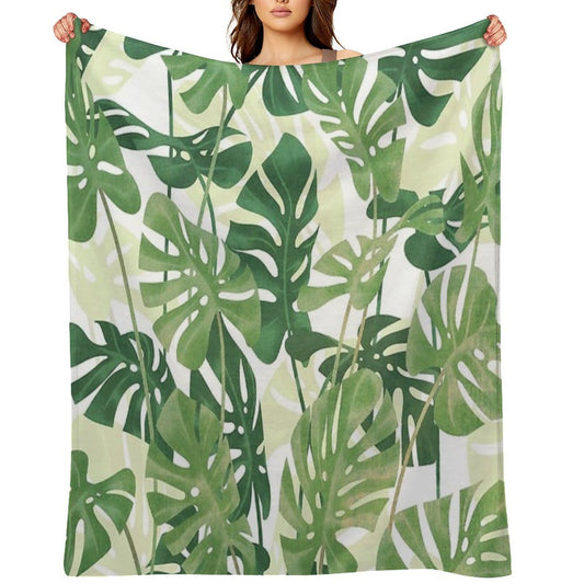 Vintage Monstera Leaves Eco-conscious Throw Blanket