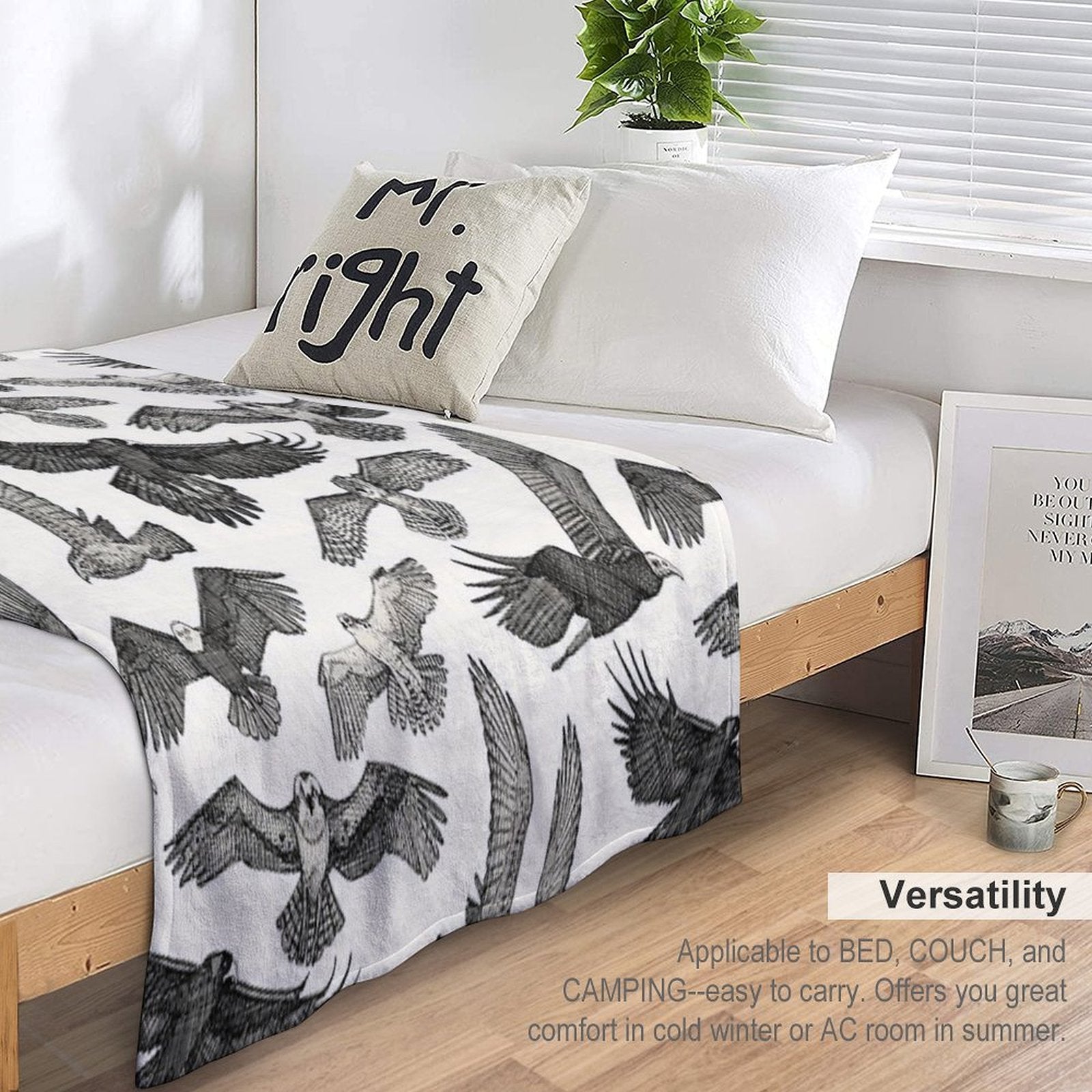 Birds of Prey Black Comfort Throw Blanket