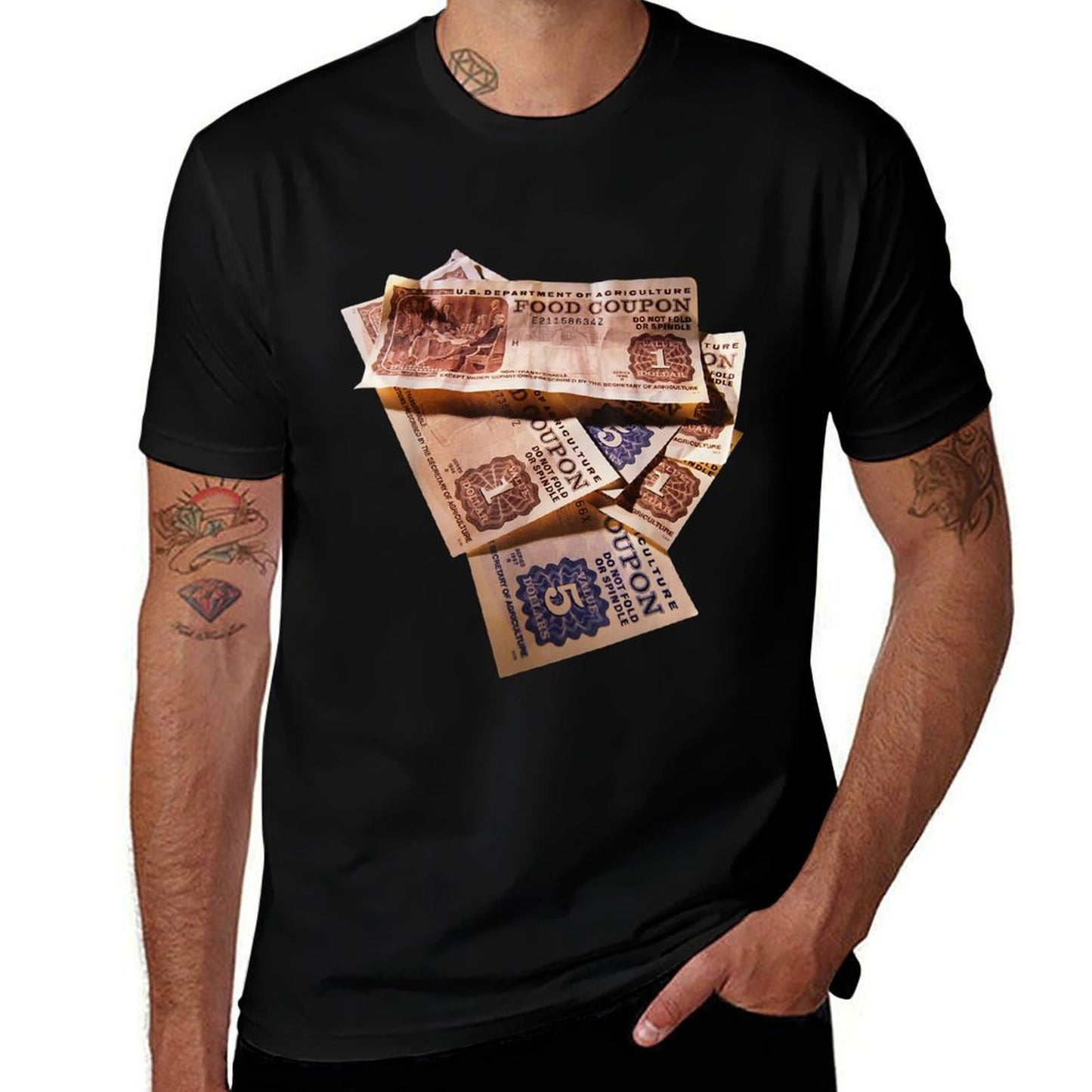 Food Stamp Funny Gangster Food Stamps Retro 80s 90s Squad  Polyester Blend T-Shirt