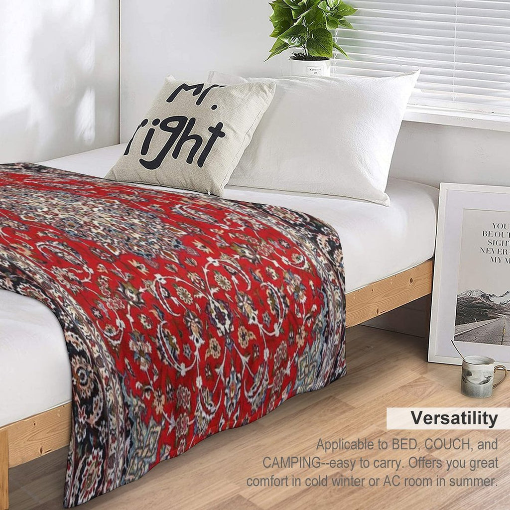 Fine Silk & Wool Isfahan Persian Rug Print Shrink-resistant Throw Blanket