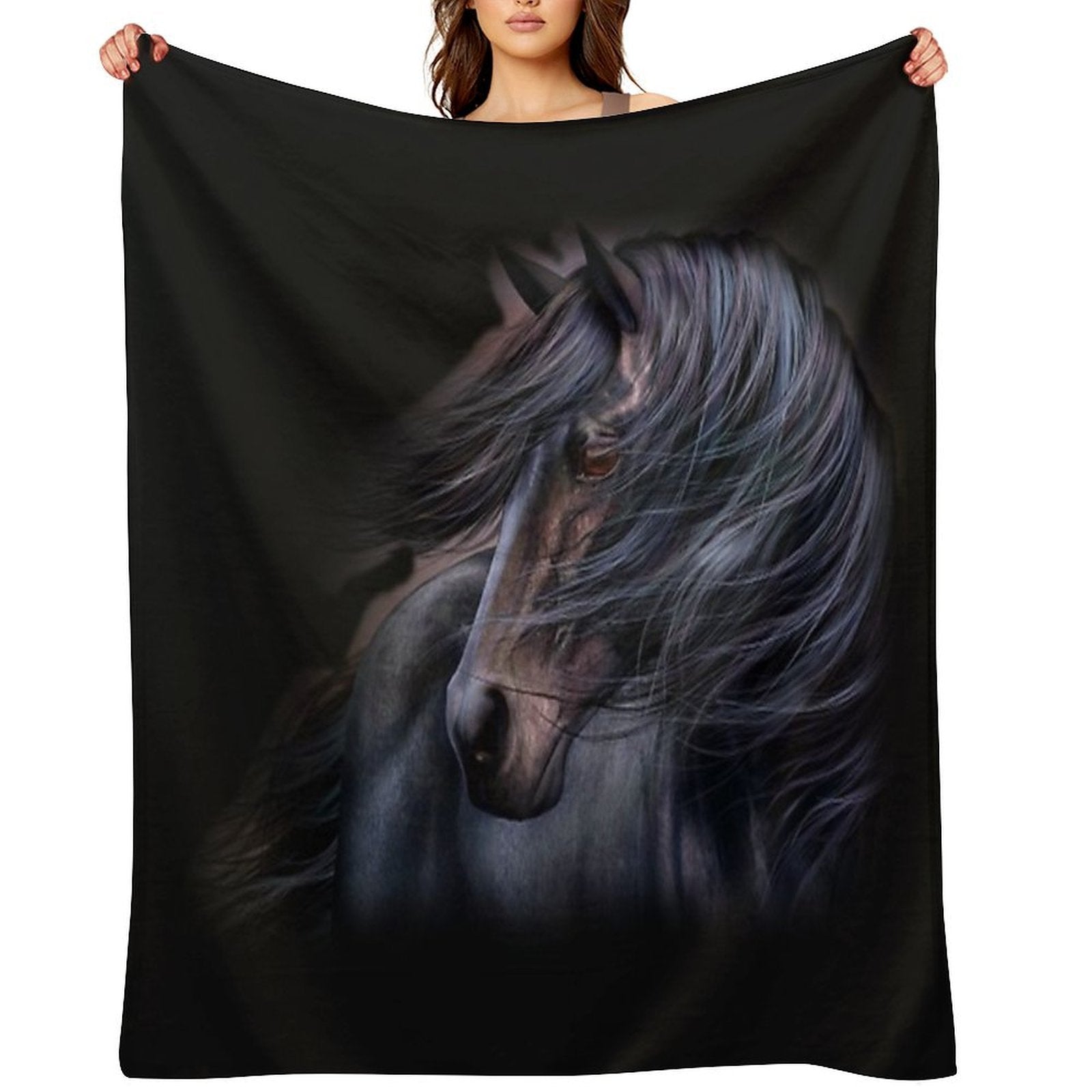 The Black Horse Machine-washable Throw Blanket