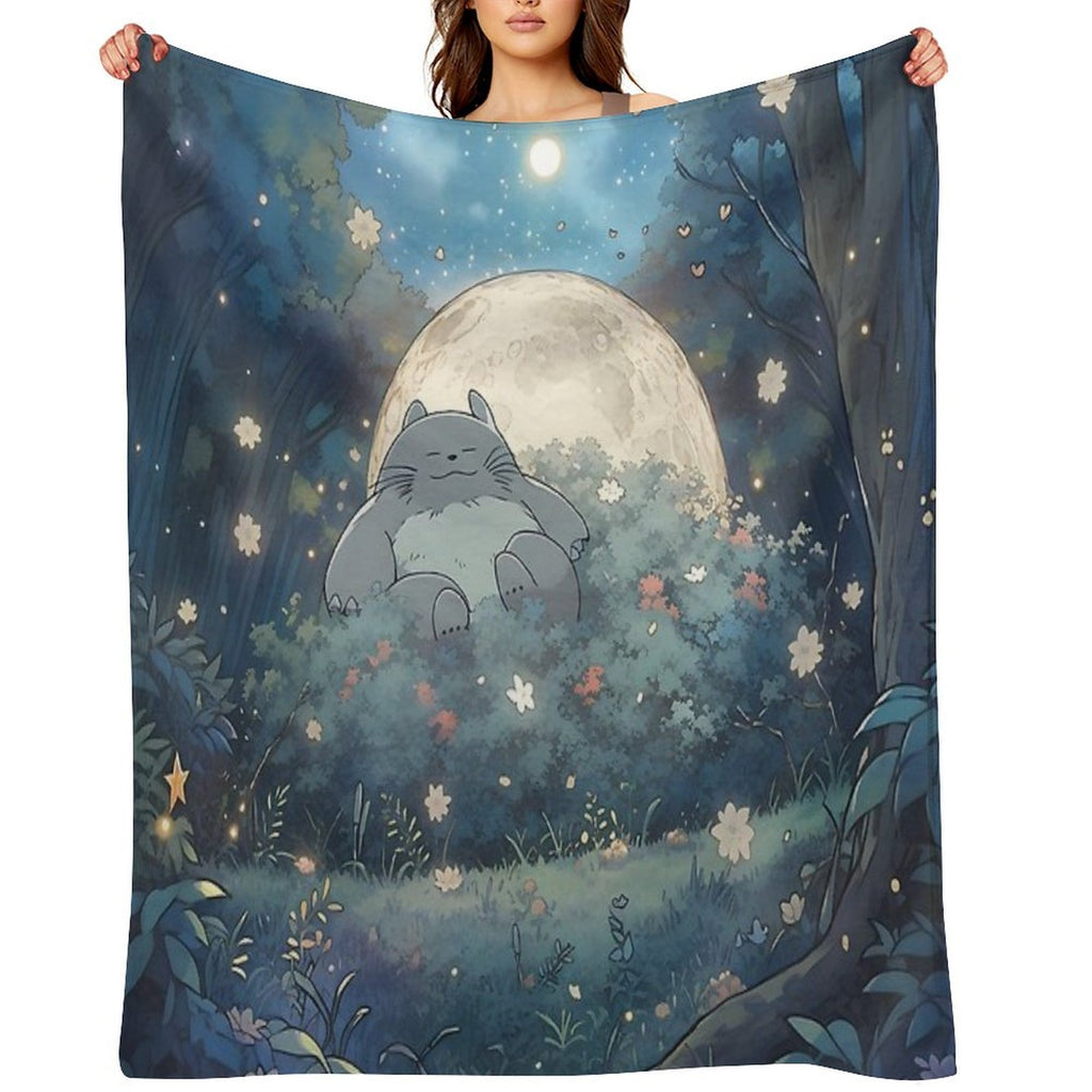 Explore The Enchanting World of My Neighbor Totoro XI Original Art And Illustrations Online Travel-friendly Throw Blanket