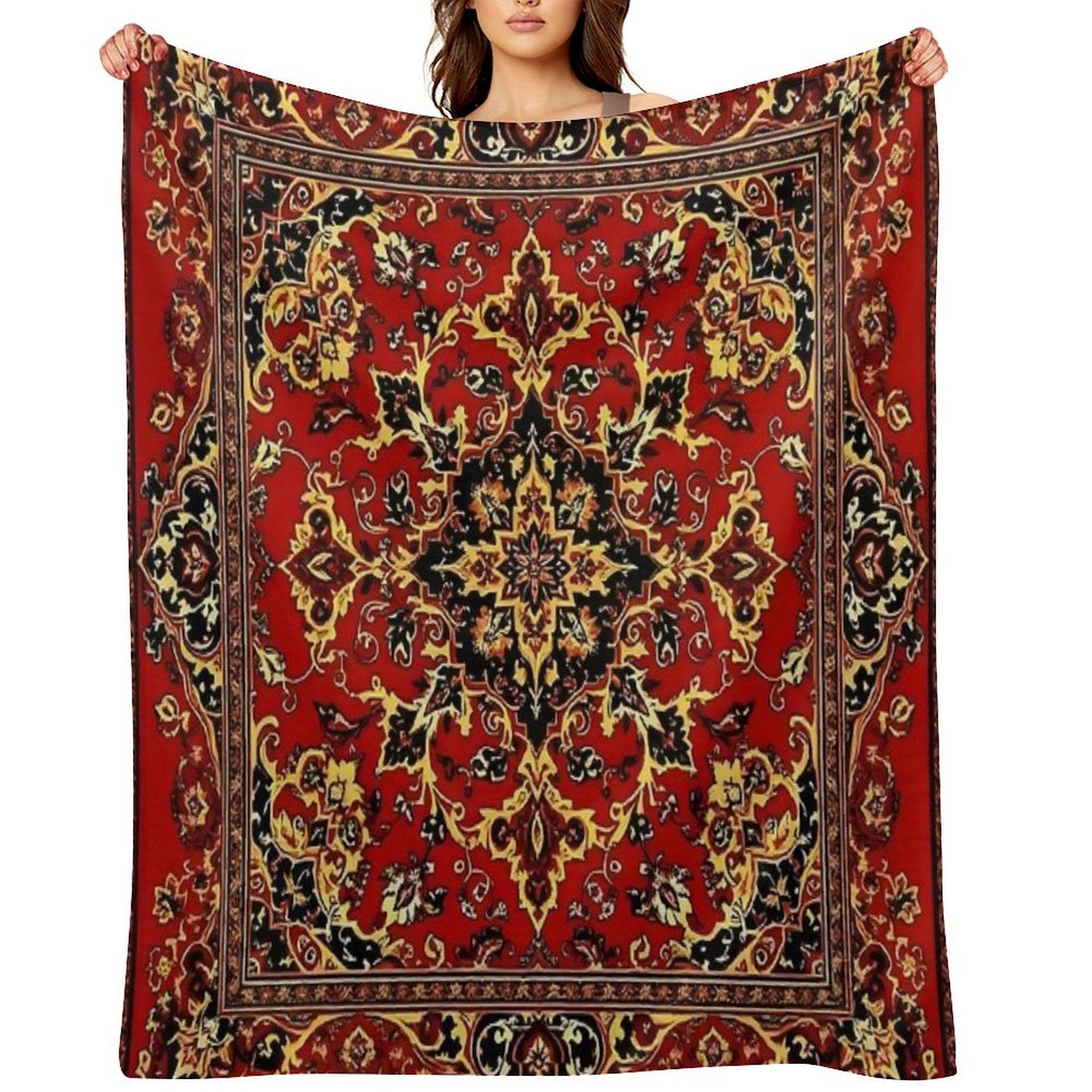 17th Century Afghanistan Rug Print Travel-friendly Throw Blanket