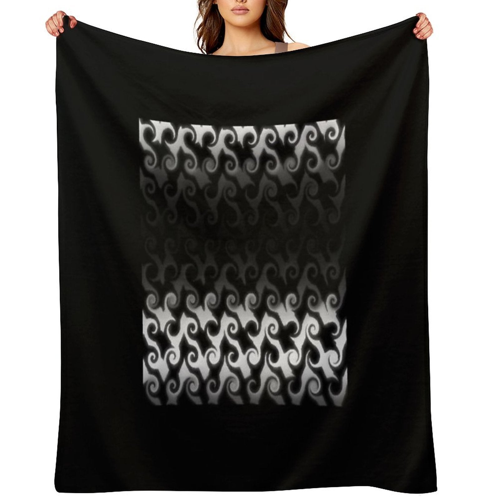 Black And White Curl Pattern. Eco-conscious Throw Blanket