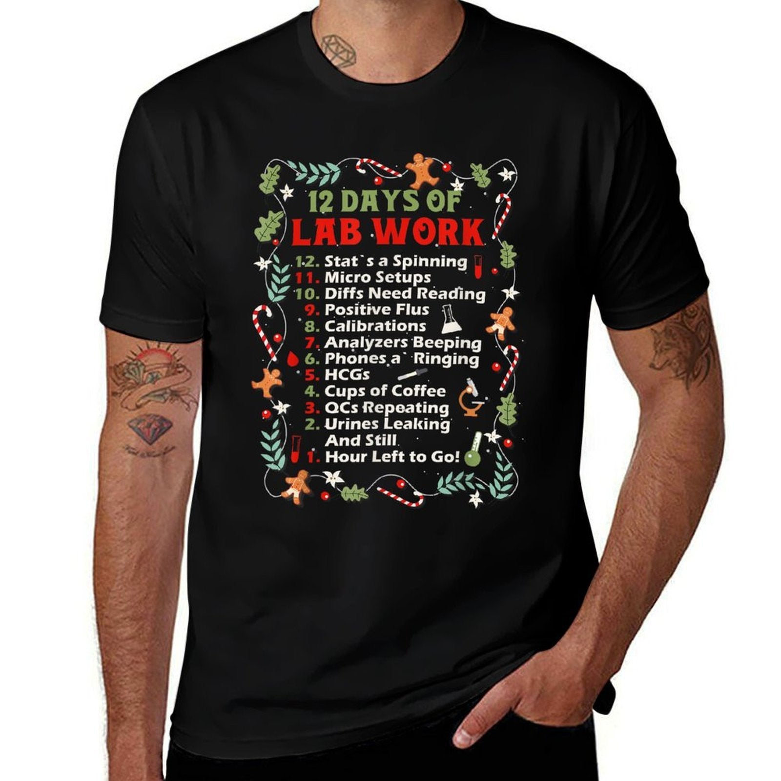 12 Days of Lab Technician Christmas Funny Medical Laboratory  Wrinkle-resistant T-Shirt