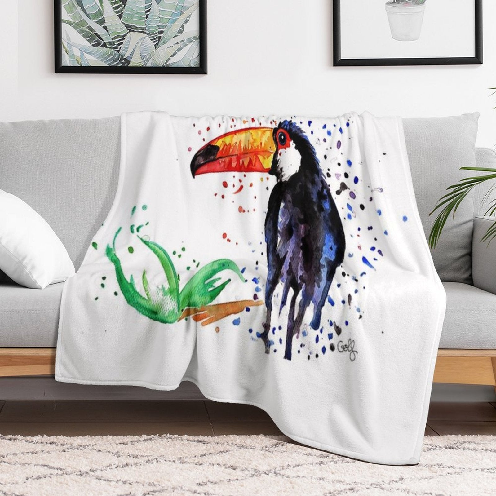 Toucan of French Guiana - Watercolor Machine-washable Throw Blanket