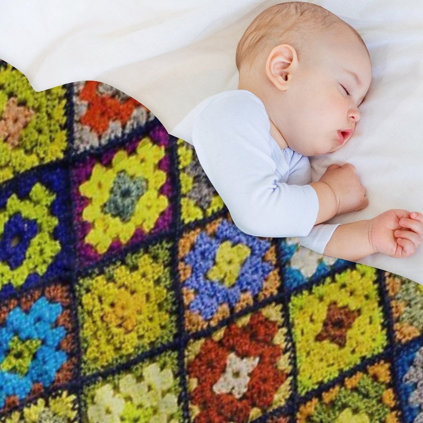 Crochet Granny Square Pattern Velvety-soft Throw Blanket