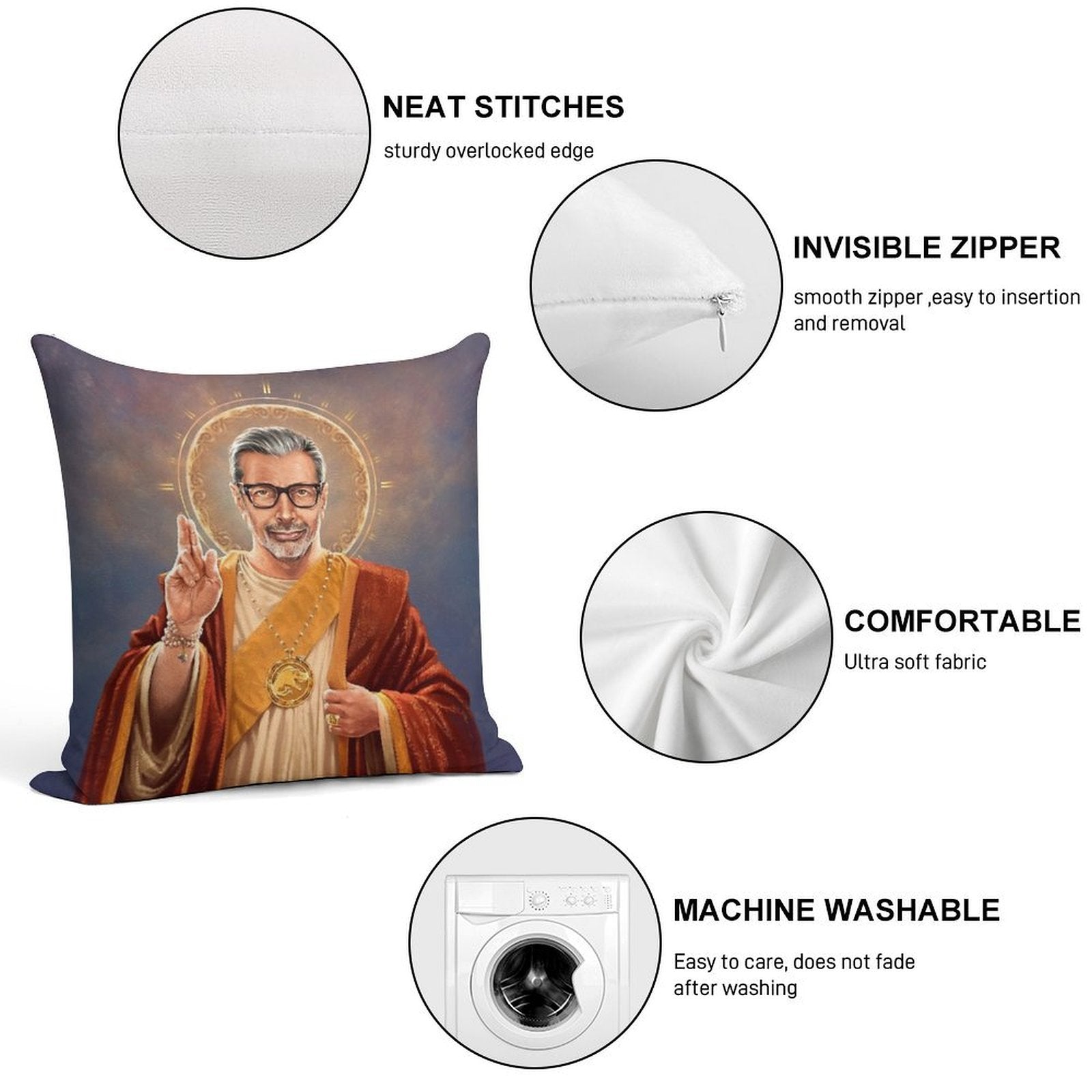 Saint Jeff of Goldblum, Jeff Goldblum Original Religious Painting Soft Shrink-Resistant Throw Pillow
