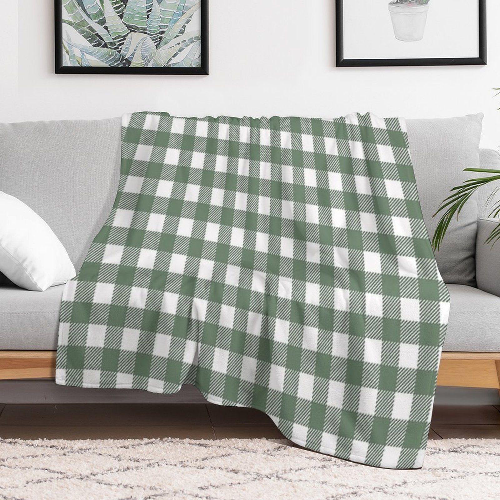 Plaid (sage Greenwhite) Travel-friendly Throw Blanket