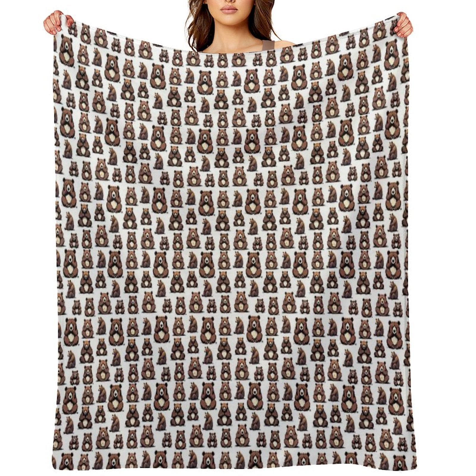 Bear's Thoughtful Pose Pattern 4 Plush Throw Blanket