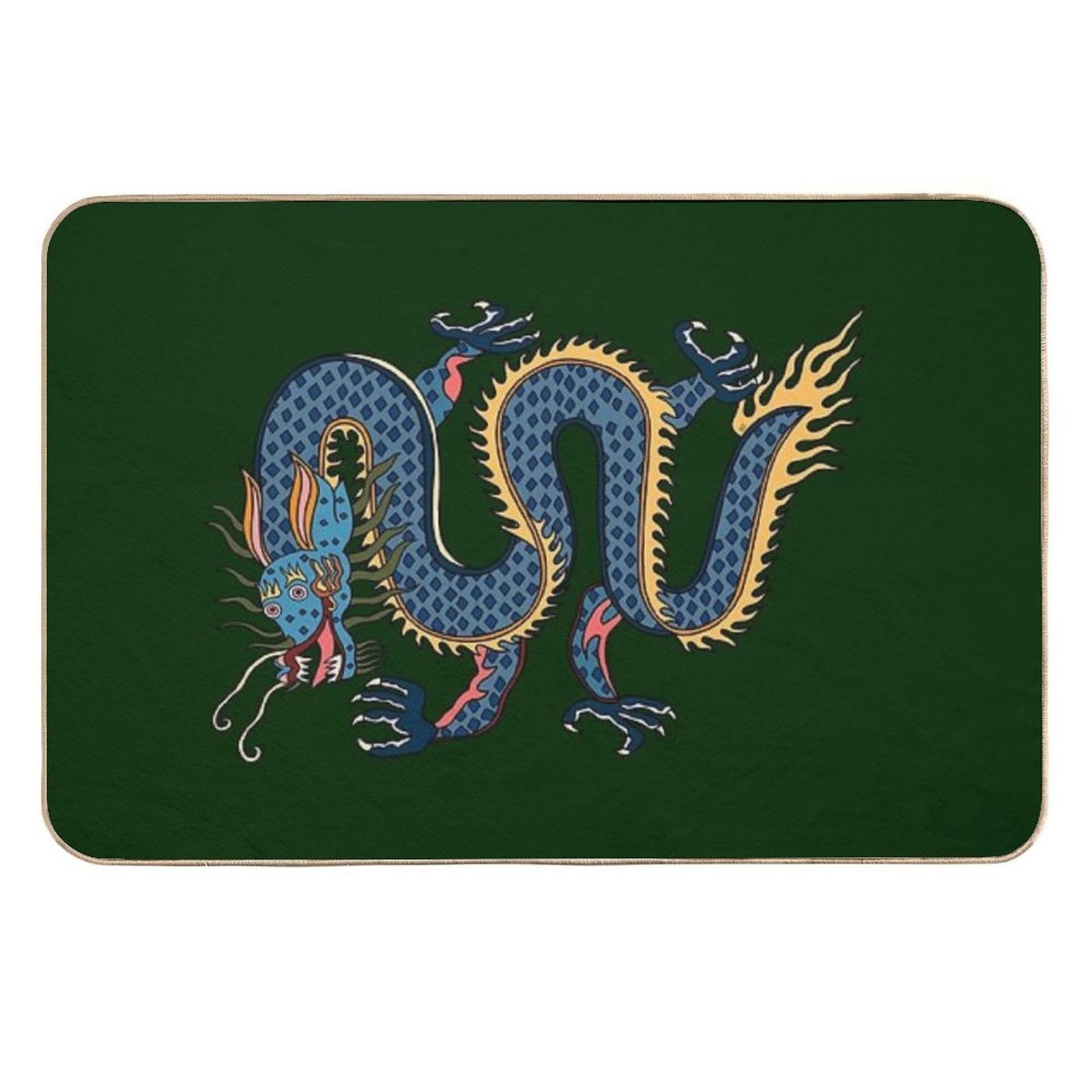TIBETAN DRAGON RUG-green  Repositionable Bath Mat