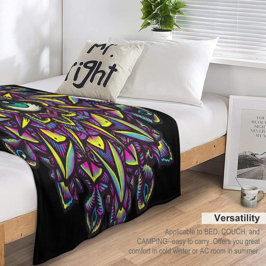 Dharma Wheel Neon Mandala Eye Machine-washable Throw Blanket