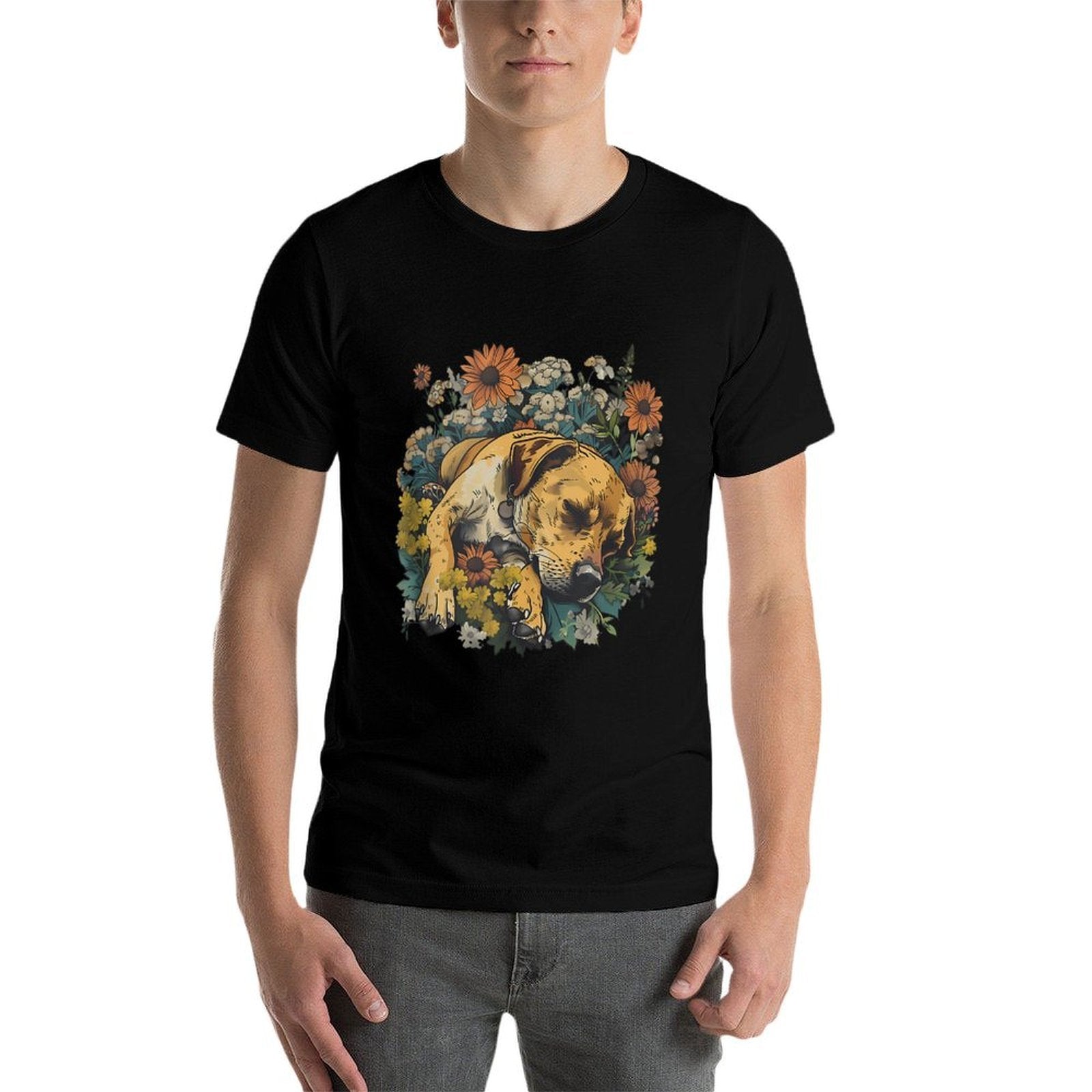 Sleep Dog Floral Sleepy Animal Dog Lover Cute Dog Sleeping  Summer-ready Fabric T-Shirt
