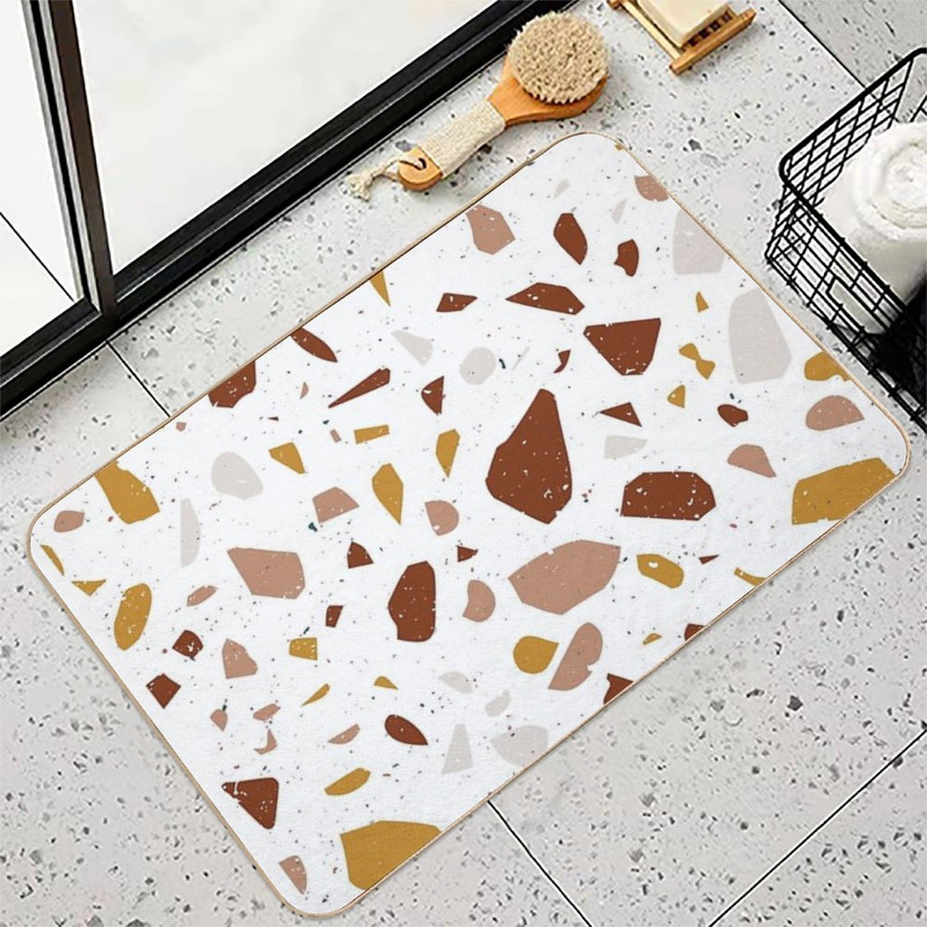 Terrazzo Stone Pattern (Terracotta + Mustard)  Slip-Resistant Bath Mat