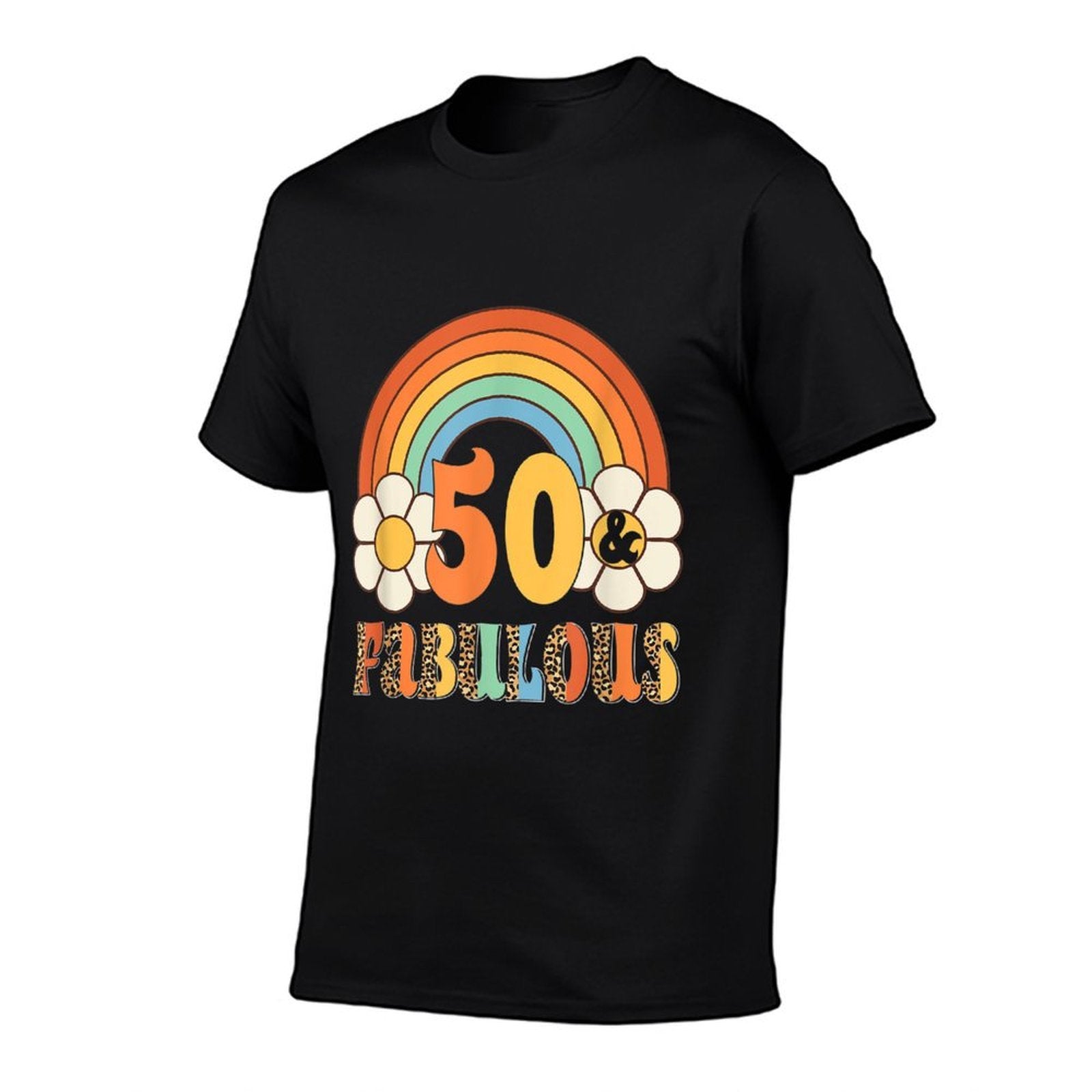 Boho Leopard Rainbow 50 &amp; Fabulous Vintage 50th Birthday  Easy-care T-Shirt