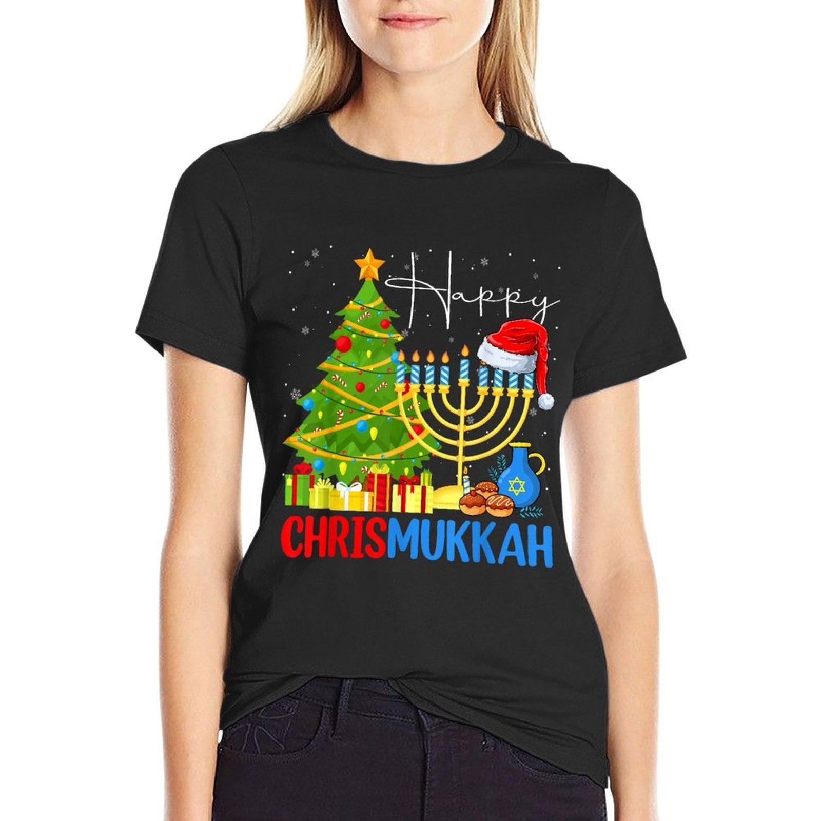 Happy Chrismukkah Merry Christmas Happy Chanukah Jewish  High-quality Stitching T-Shirt