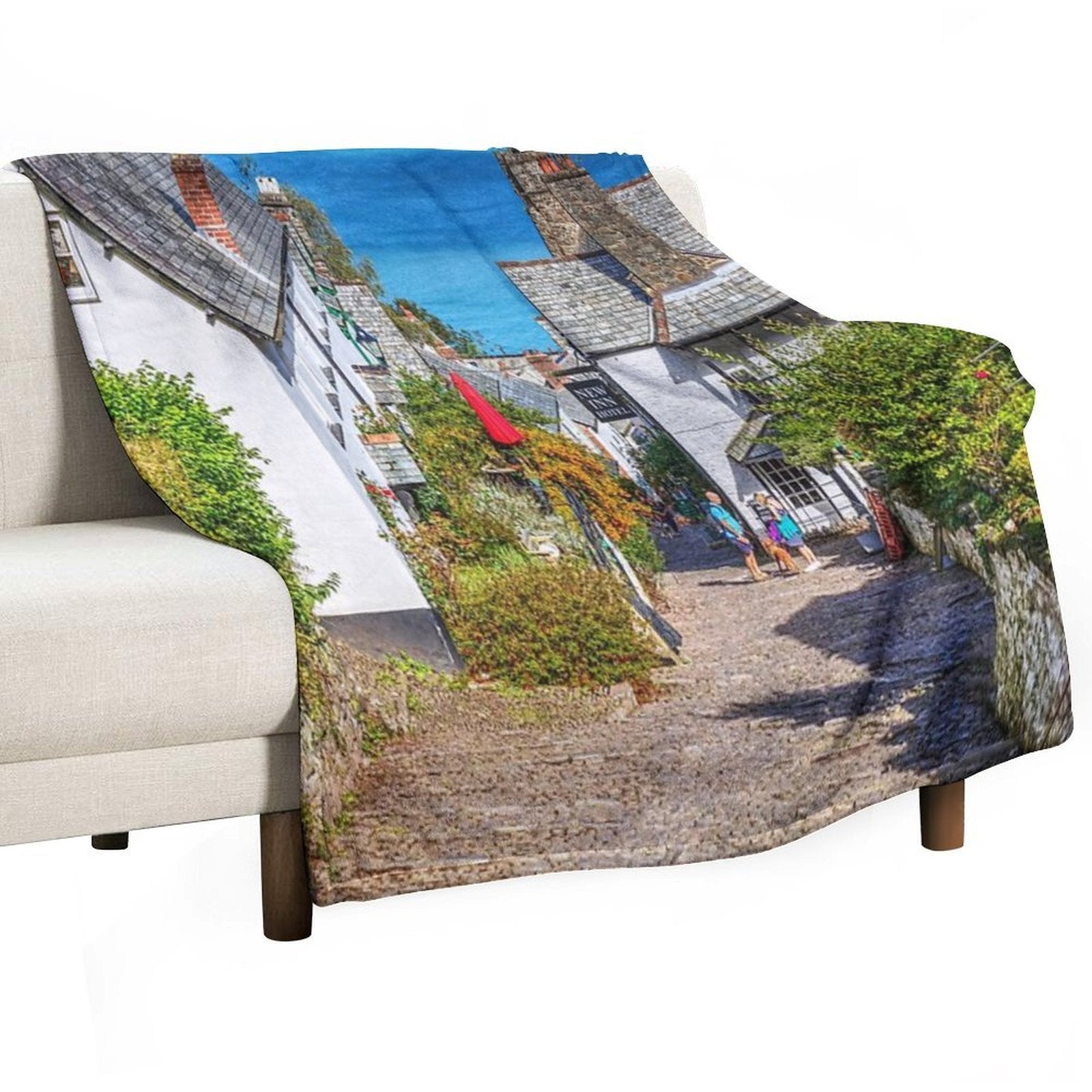 Clovelly Houses, North Devon, England Premium Throw Blanket