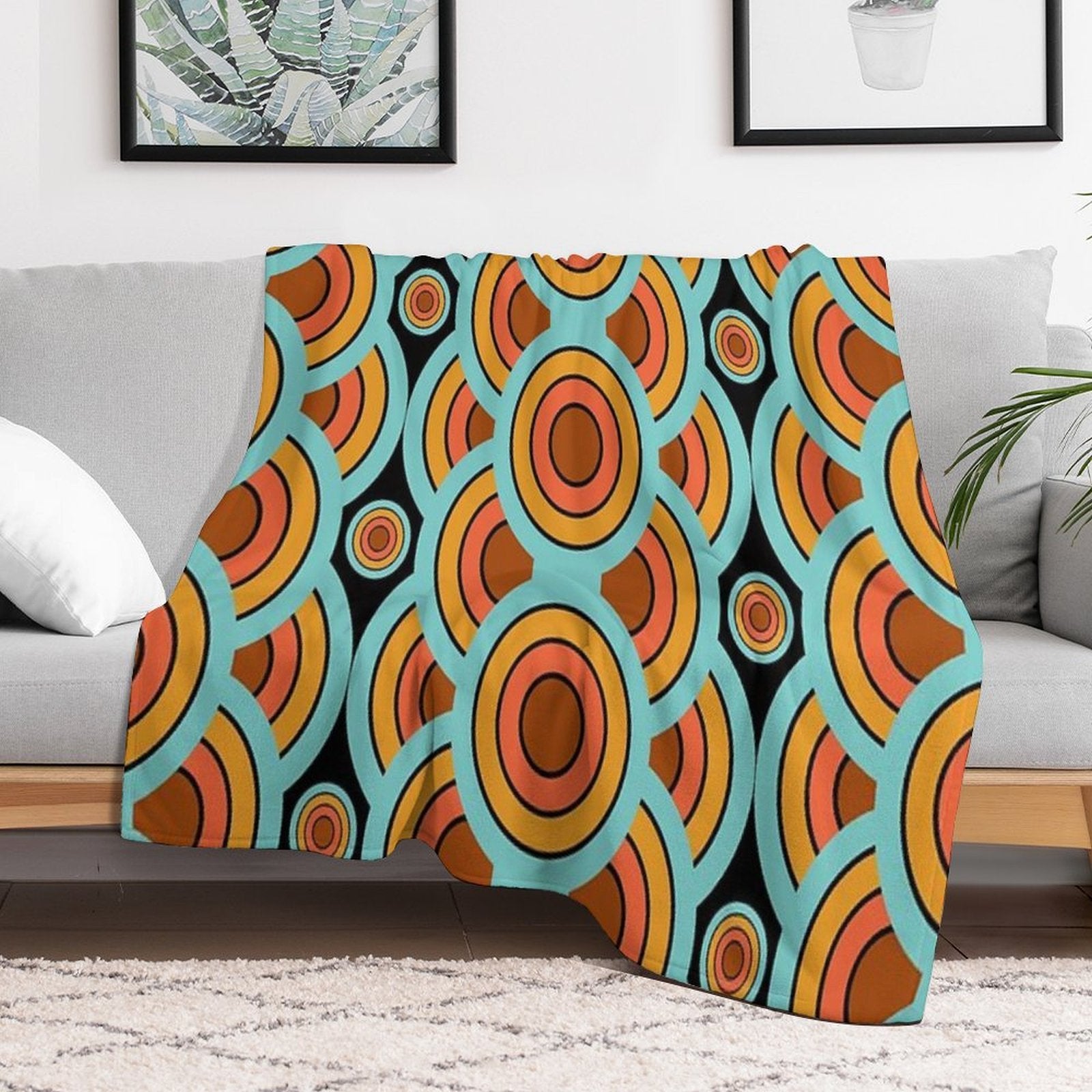 60s 70s Style - Retro Modern Circles - Vintage Mid-Century Versatility Throw Blanket
