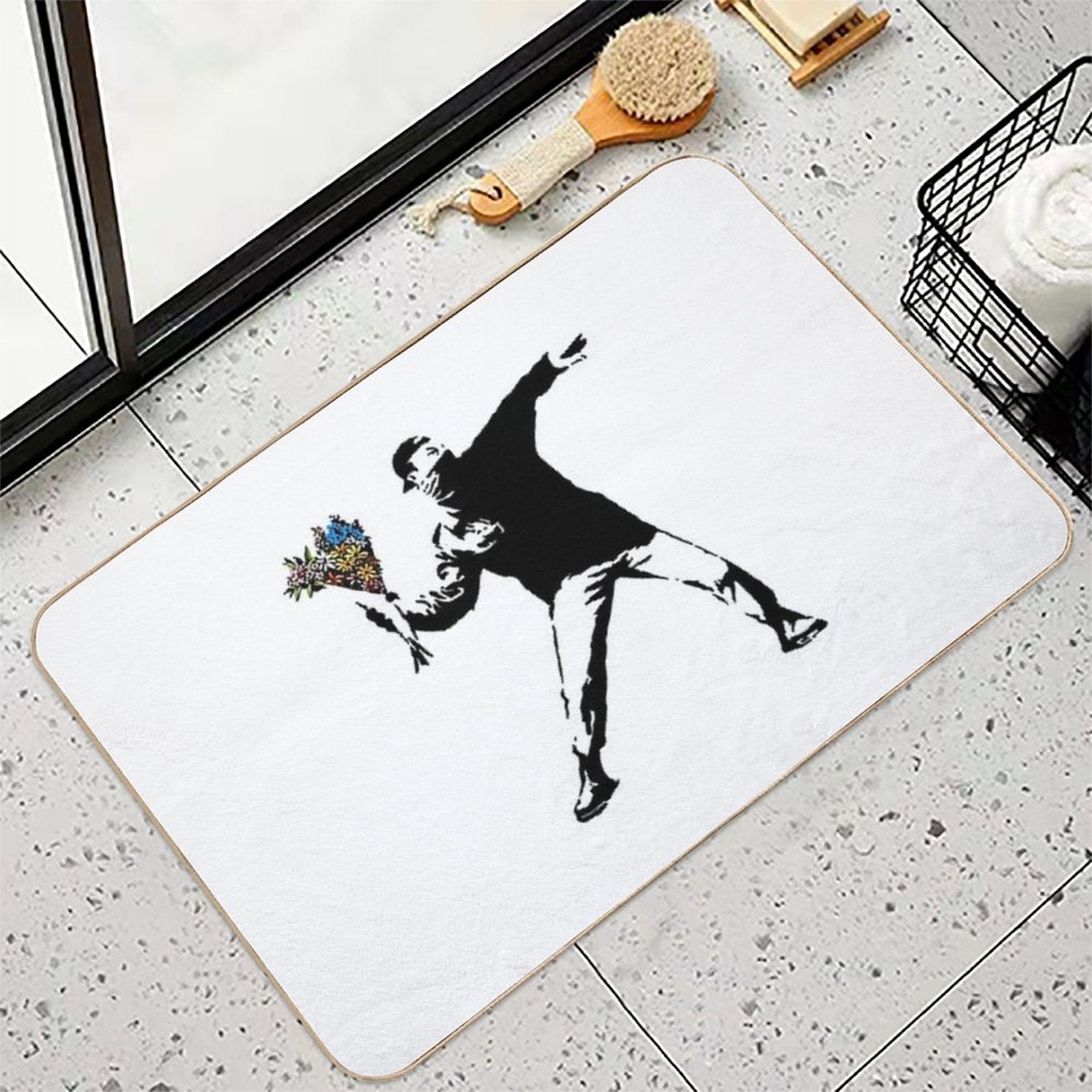 Banksy Rage Flower Thrower  Stain-Proof Bath Mat