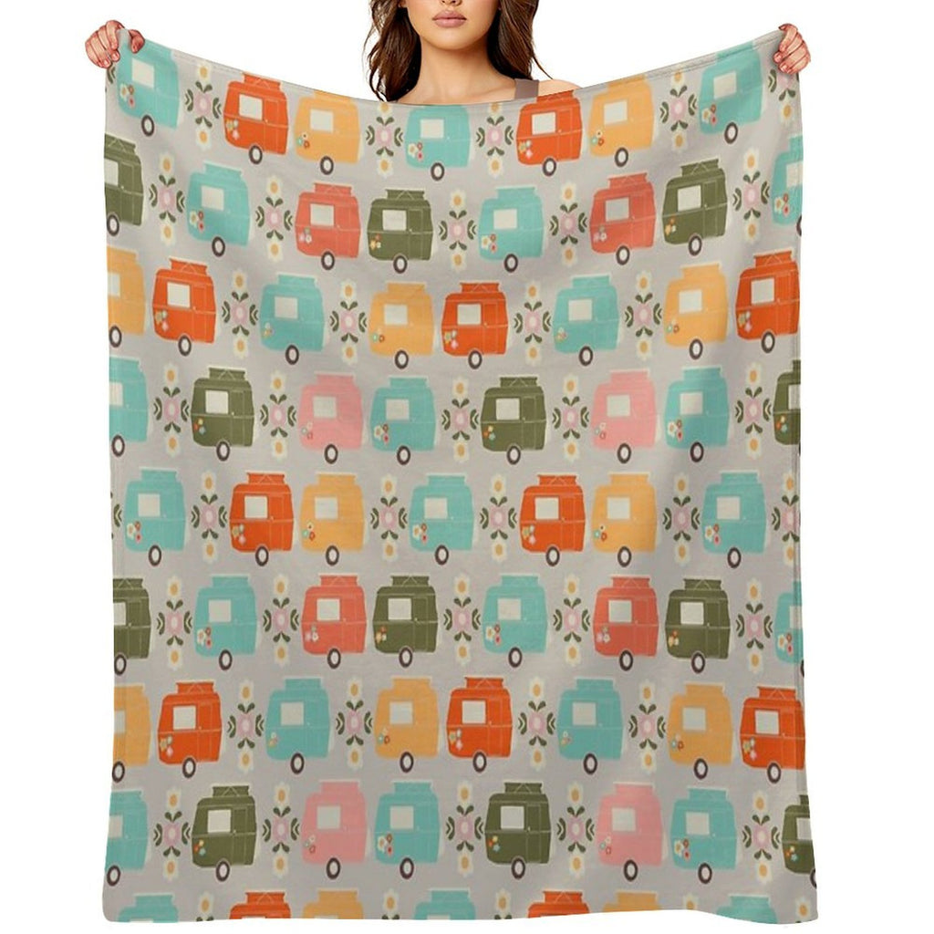 Colourful Vintage Caravans And Daisies Lightweight Throw Blanket