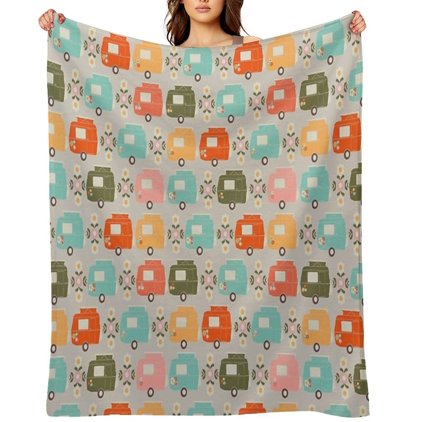 Colourful Vintage Caravans And Daisies Lightweight Throw Blanket