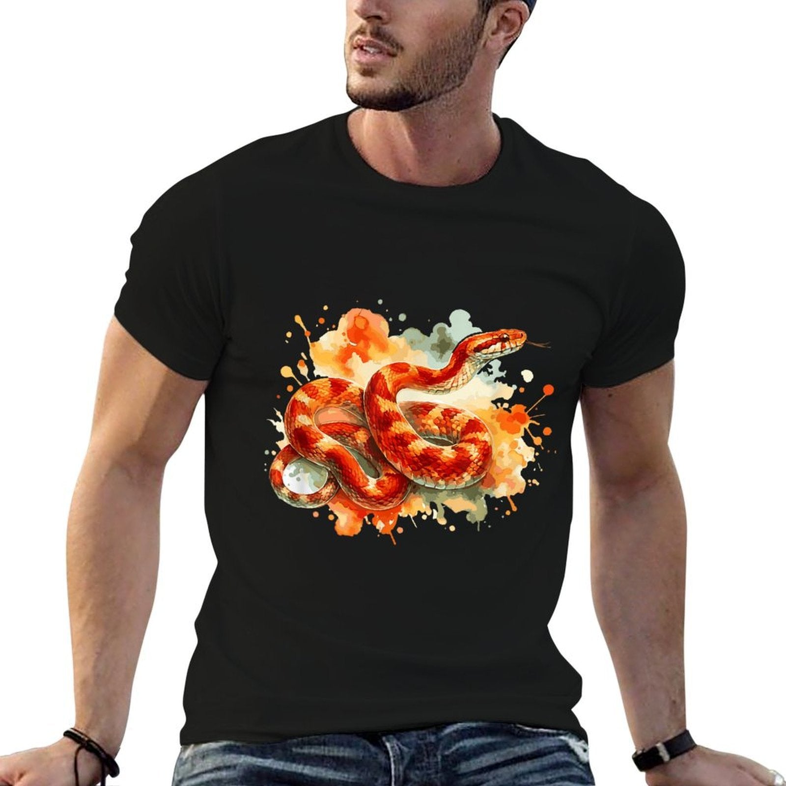 Snake Lover Animal Pet Snake Watercolor Corn Snake, Small Comfortable T-Shirt
