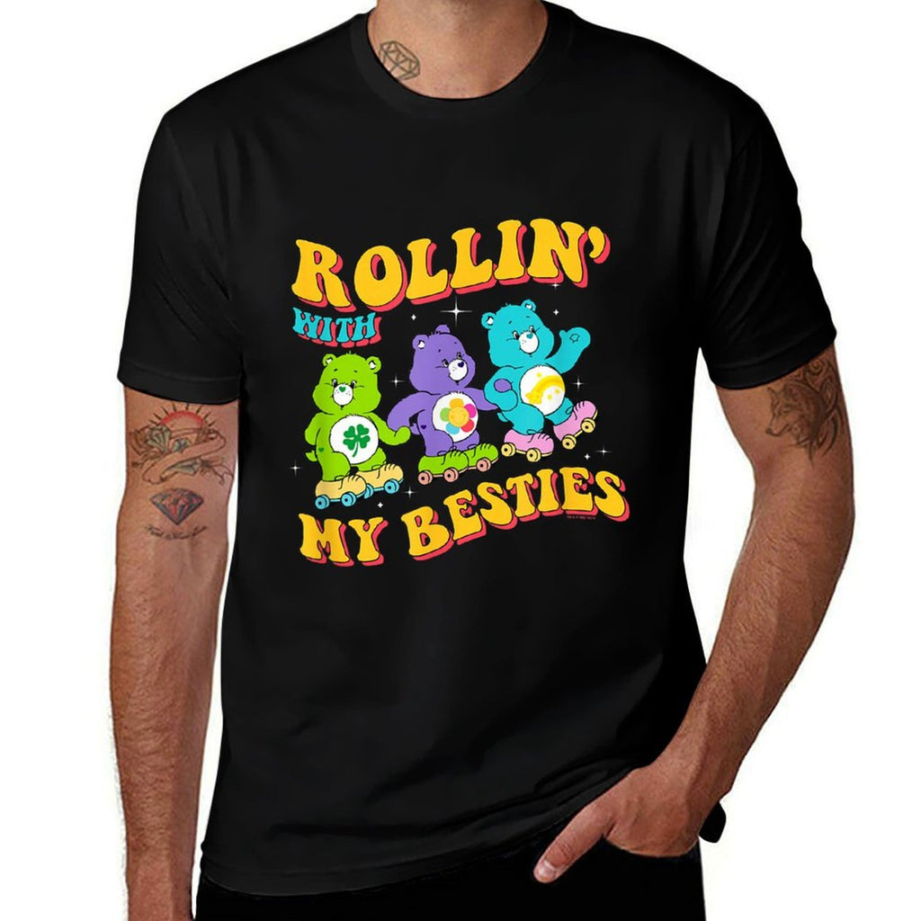 Care Bears Rollin With My Besties Vintage Skating Trio  Ribbed Collar T-Shirt