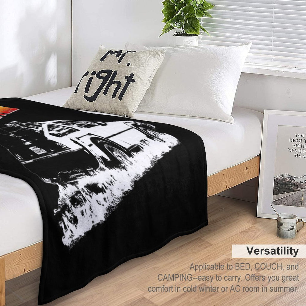 Back to The Future - DeLorean Fire Tracks White Stencil Fan Art Sustainable Throw Blanket