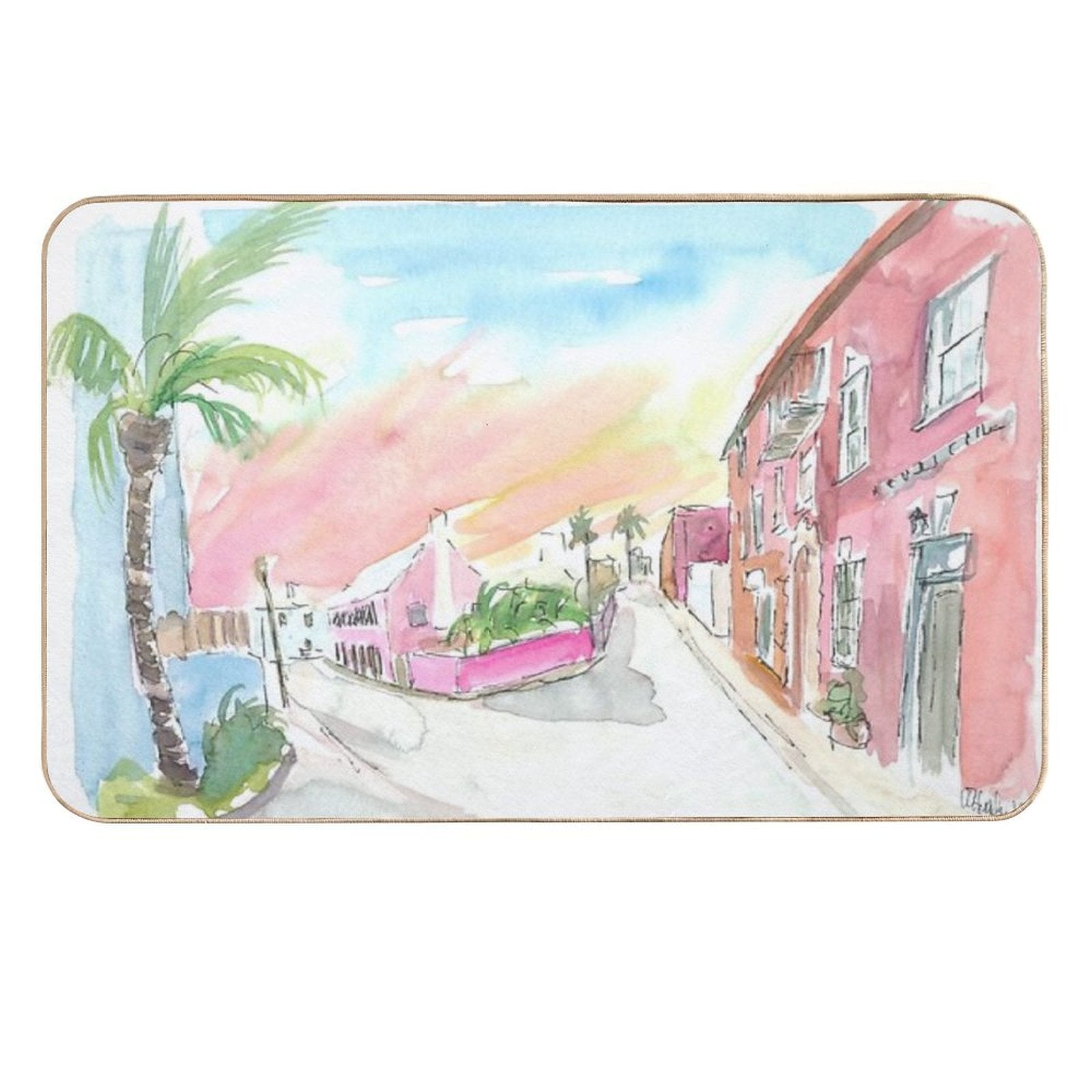 Sunny Bermuda Street Scene In St George's  Rapid-Drying Bath Mat