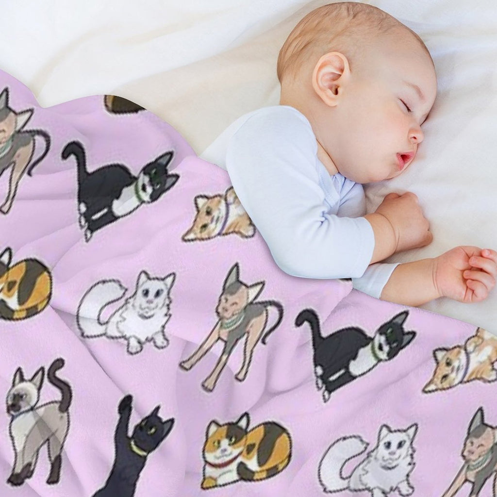 Cat Pattern - Pink Machine-washable Throw Blanket