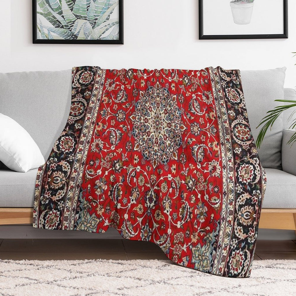Fine Silk & Wool Isfahan Persian Rug Print Shrink-resistant Throw Blanket