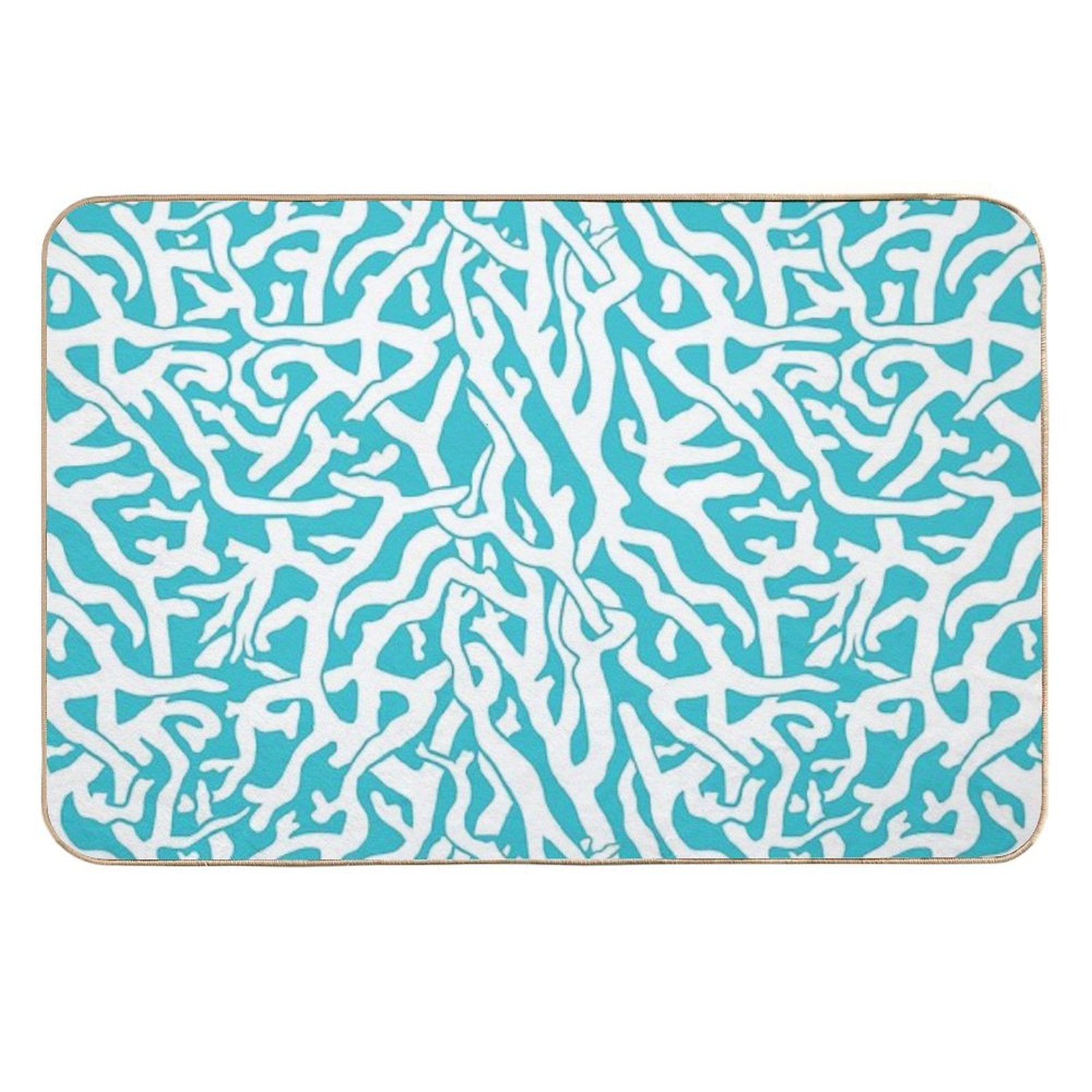 Coral Reef Pattern White Aqua Blue Beach  Anti-Trip Bath Mat