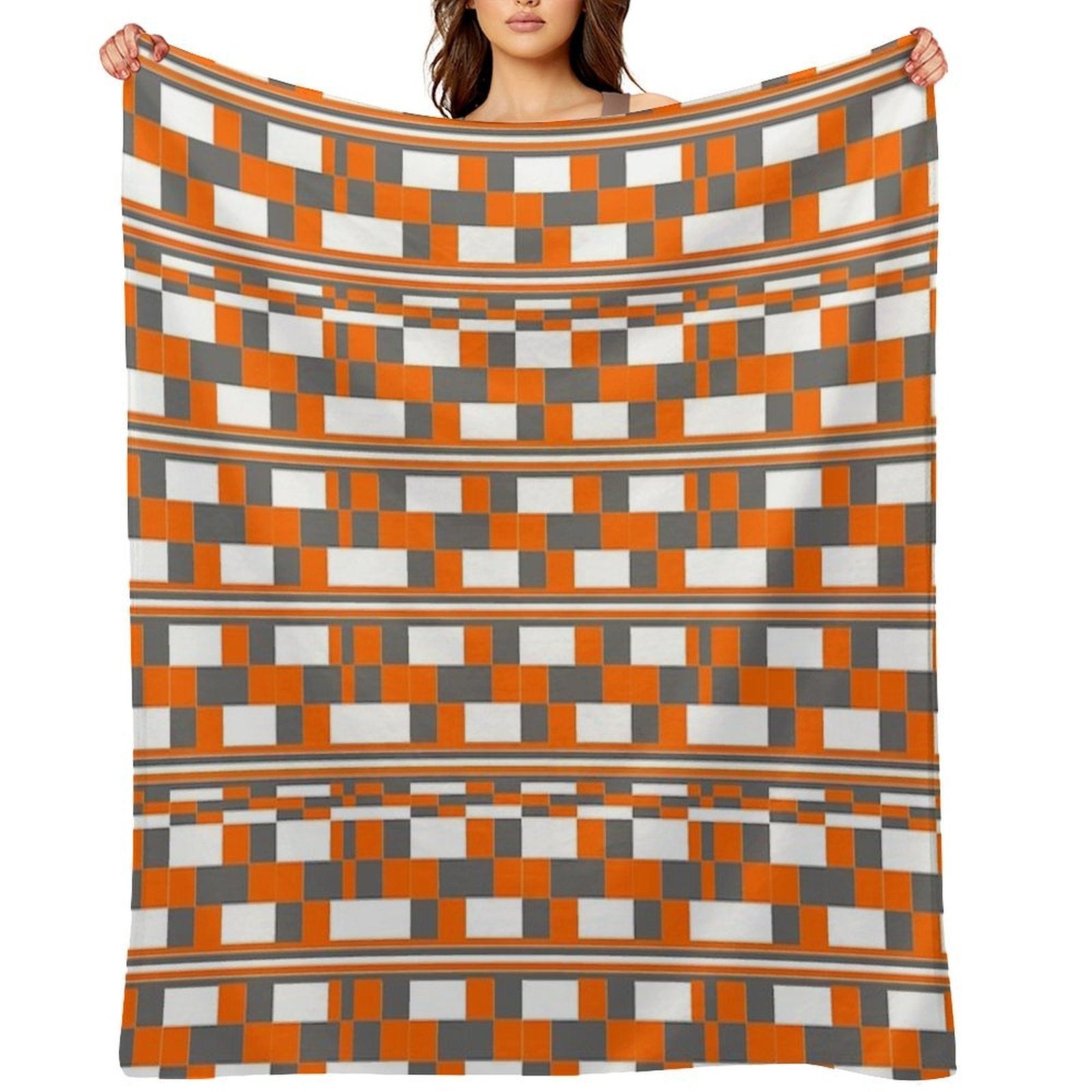 Orange Grey Square Art Anti-pilling Throw Blanket