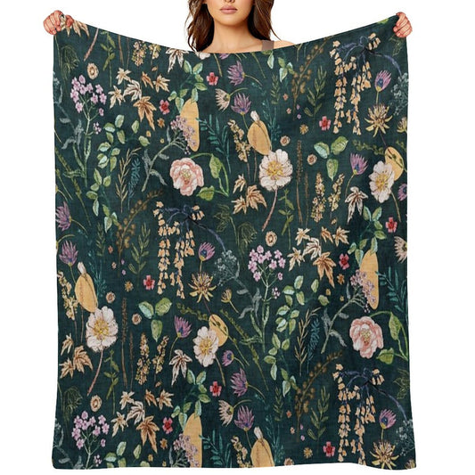Hana Floral (teal) Machine-washable Throw Blanket