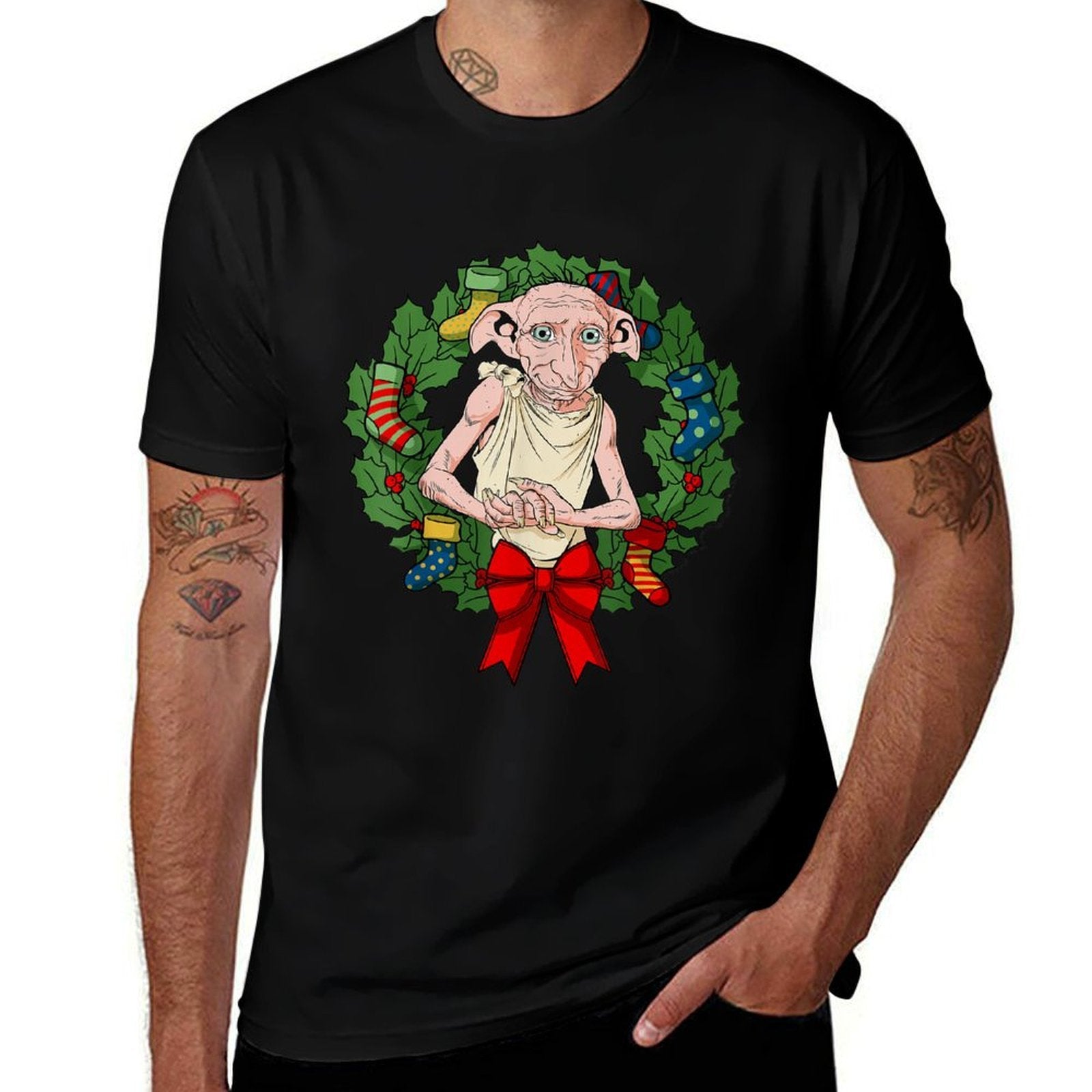 Harry Potter Christmas Dobby Wreath  Polyester Blend T-Shirt