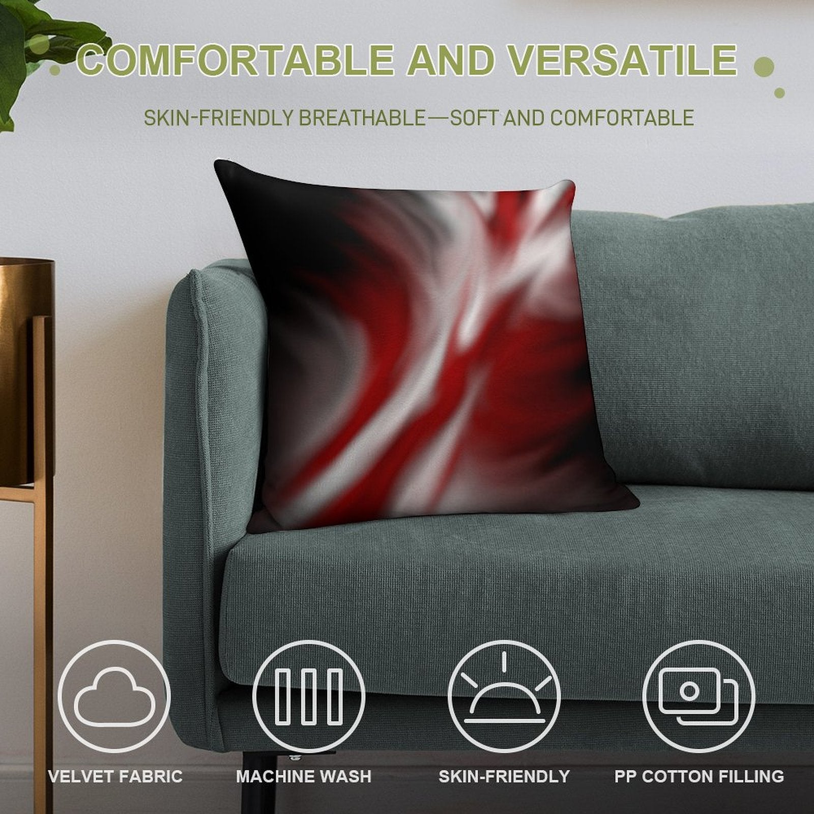 Decorative Red And White Soft Shrink-Resistant Throw Pillow