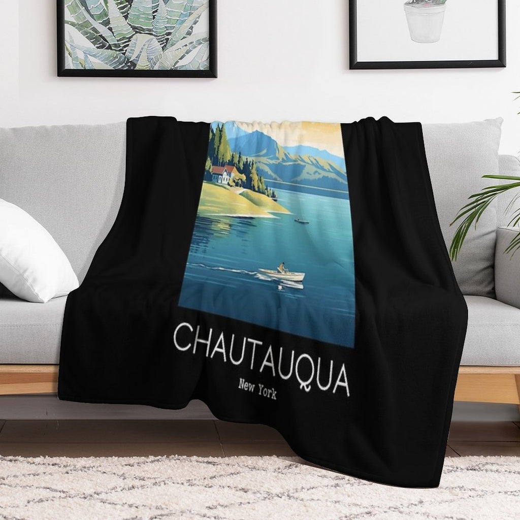 A Vintage Travel Illustration of Chautauqua Lake - New York - US Sustainable Throw Blanket