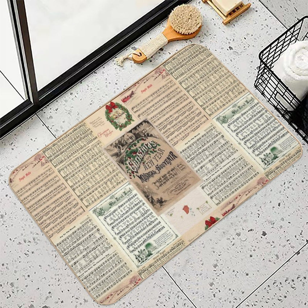 Vintage Christmas Music Carols  Non-Slip Bath Mat