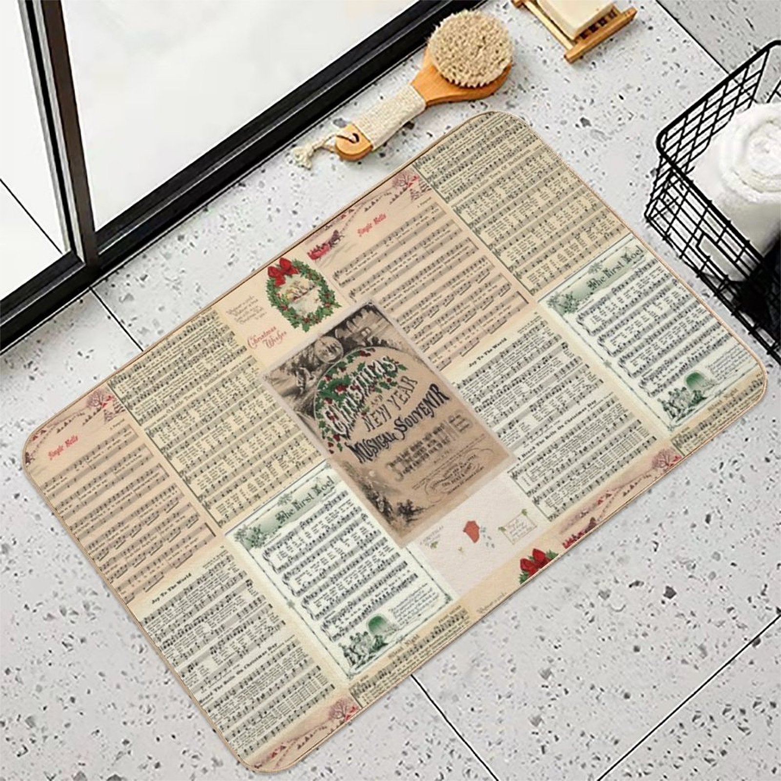 Vintage Christmas Music Carols  Non-Slip Bath Mat
